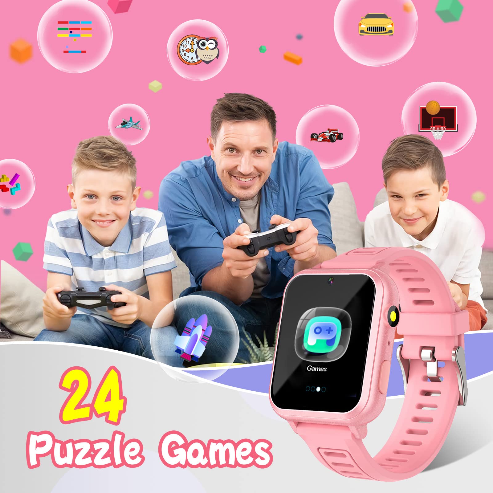Sedzofan Smart Watch For Kids, Gift For Girls Age 6-12, 24 Puzzle Games Hd Touchscreen Kids Watches With Mp3 Music Video Pedomet