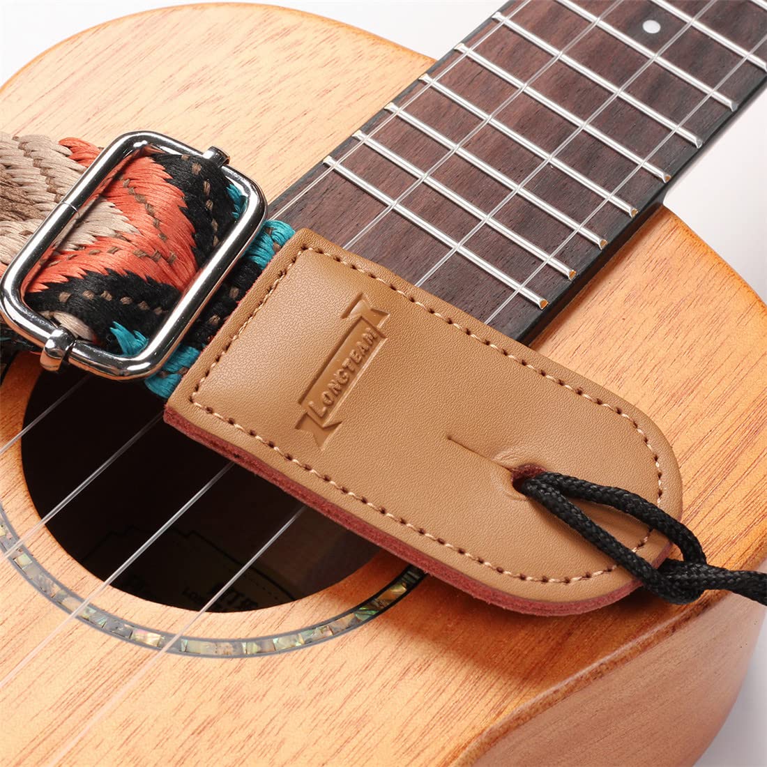 Longteam Simple Linen Leather Ukulele Strap Adjustable Length Durable Uke Straps With Nail, Rope, Picks (Cyan)