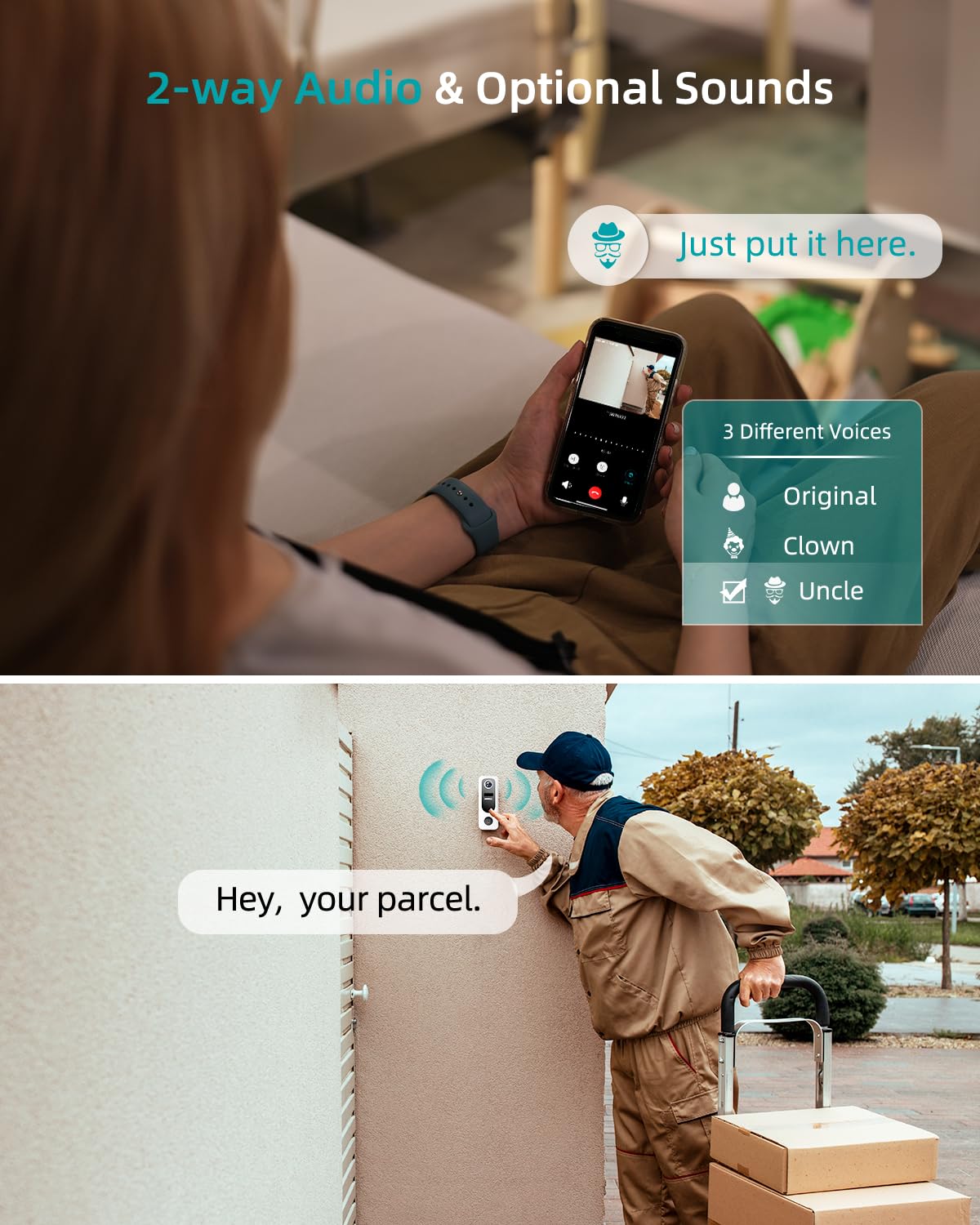 Zumimall Doorbell Camera Wireless, Video Doorbell Wireless With Chime, 2 Way Audio, Voice Changer, 30S Voice Message, Anti Theft, Ai Detection, 2.4Ghz Wifi, Battery Powered, Work With Alexa, White