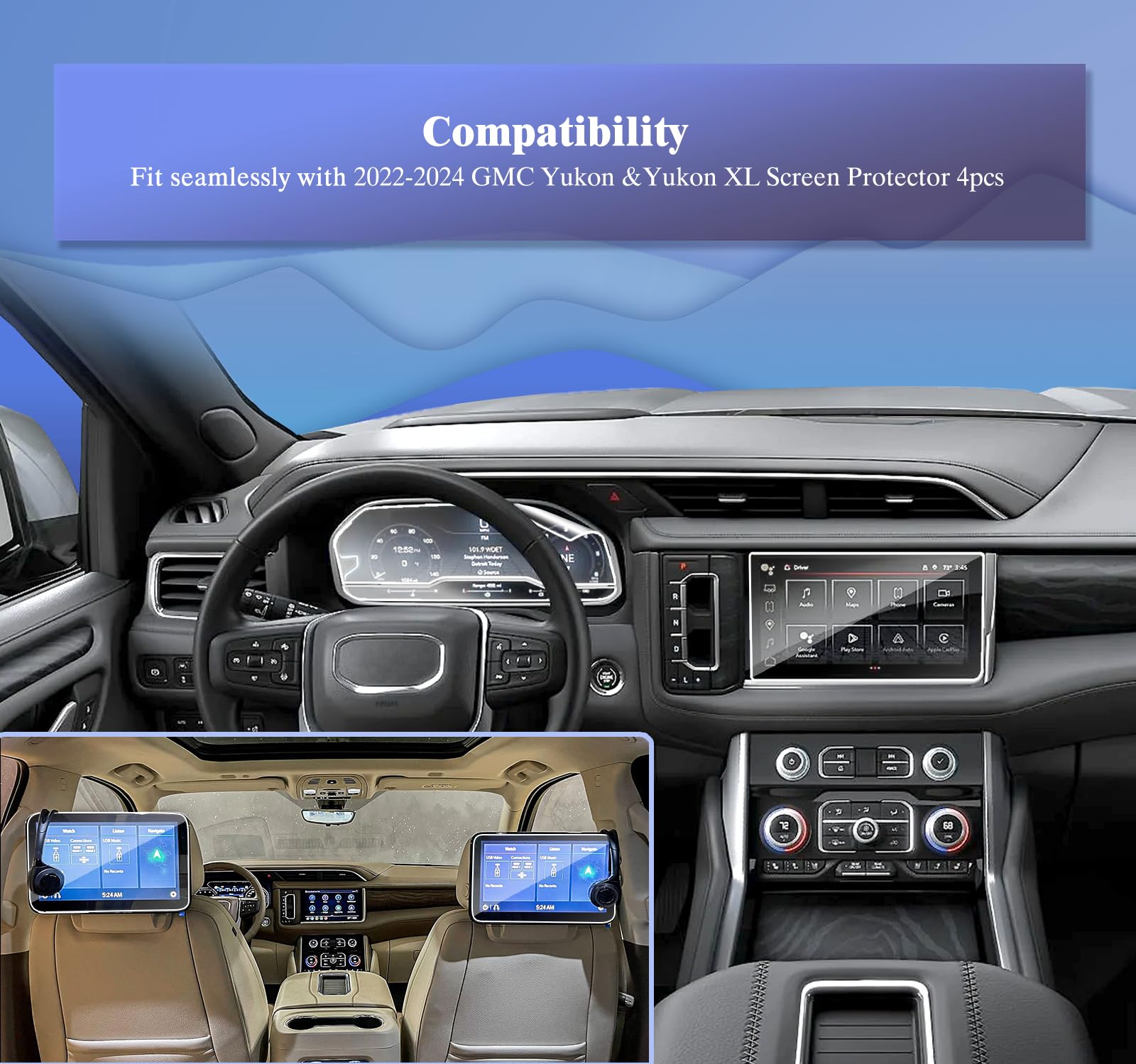 4Pcs 2024 2023 Gmc Yukon (Xl) Denali/Denali Ultimate Compatible With 2024 2023 2022 Gmc Yukon Navigation 10.2Inch & Dual 12.6Inc