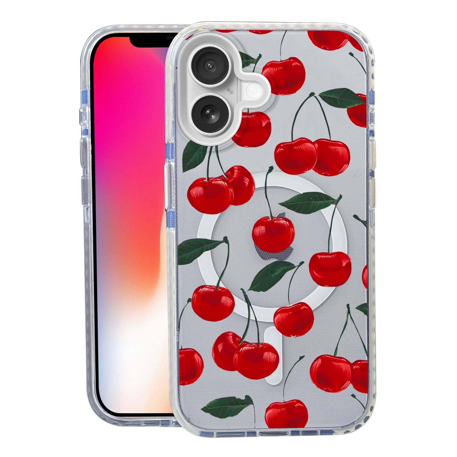 Nimeey Leaf Cherry for iPhone 17 Case,MagSafe Compatible,Matte Soft Slim Shockproof Cover,Anti-Fingerprint,Anti-Yellowing,Anti-S