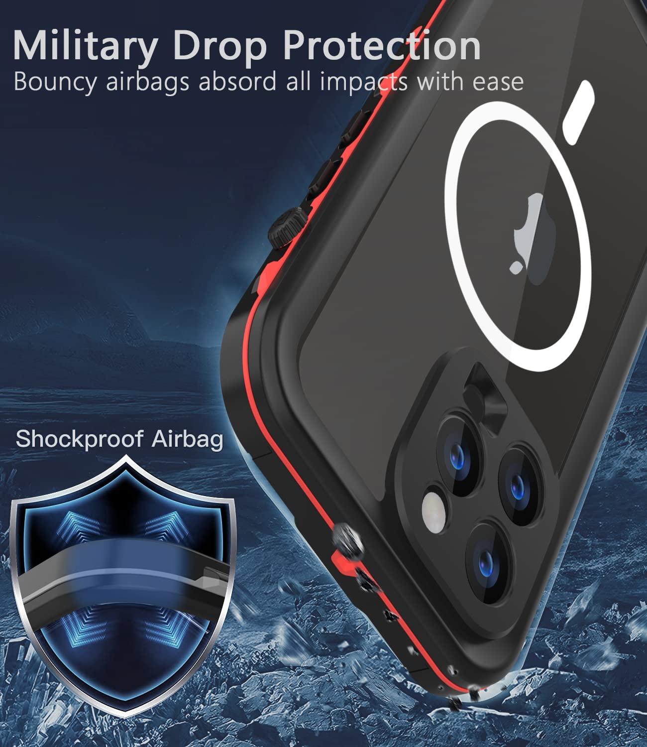 Guirble iPhone 14 Pro Waterproof Shockproof Full Body Protective Case with Screen Protector Red 6.1''