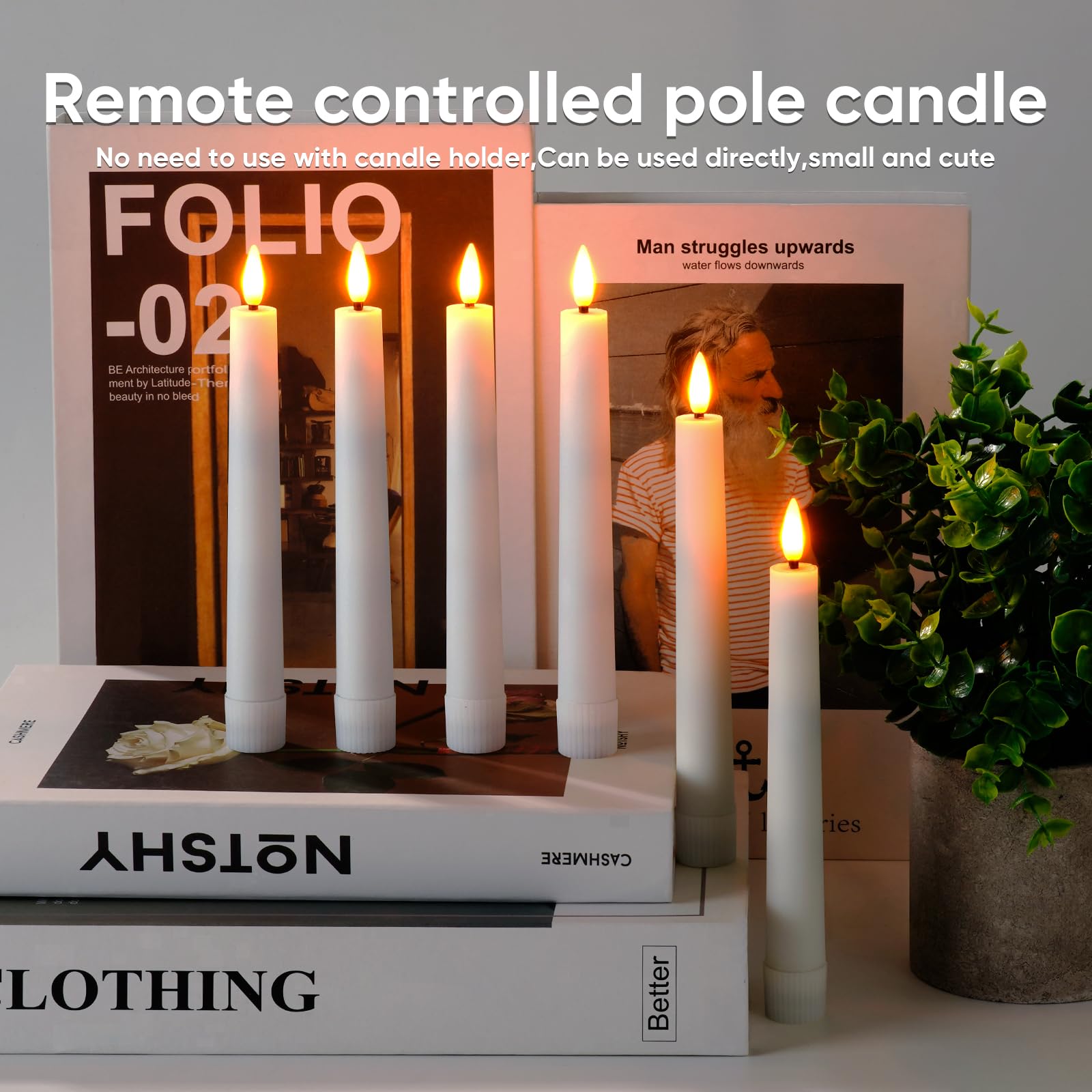 Homemory 6.7 Inches Flameless Taper Candles With Remote Timer Dimmer, Led Flameless Candlesticks Short Taper Candles, Flickering