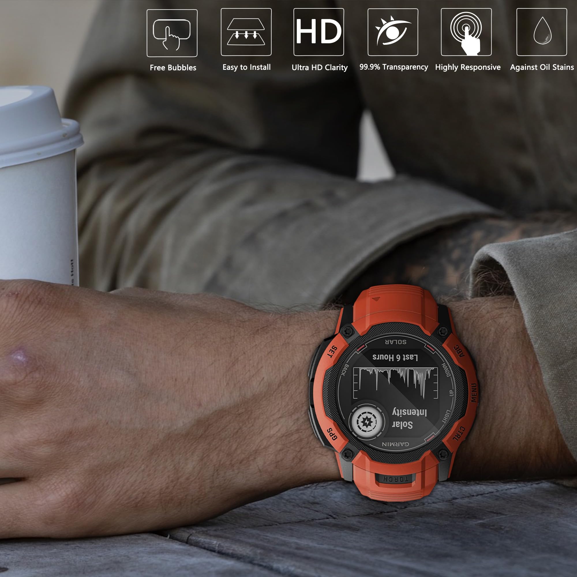 Orzero (3 Pack Compatible For Garmin Instinct 2X Solar Tempered Glass Screen Protector, 2.5D Arc Edges 9H Hd Bubble Free