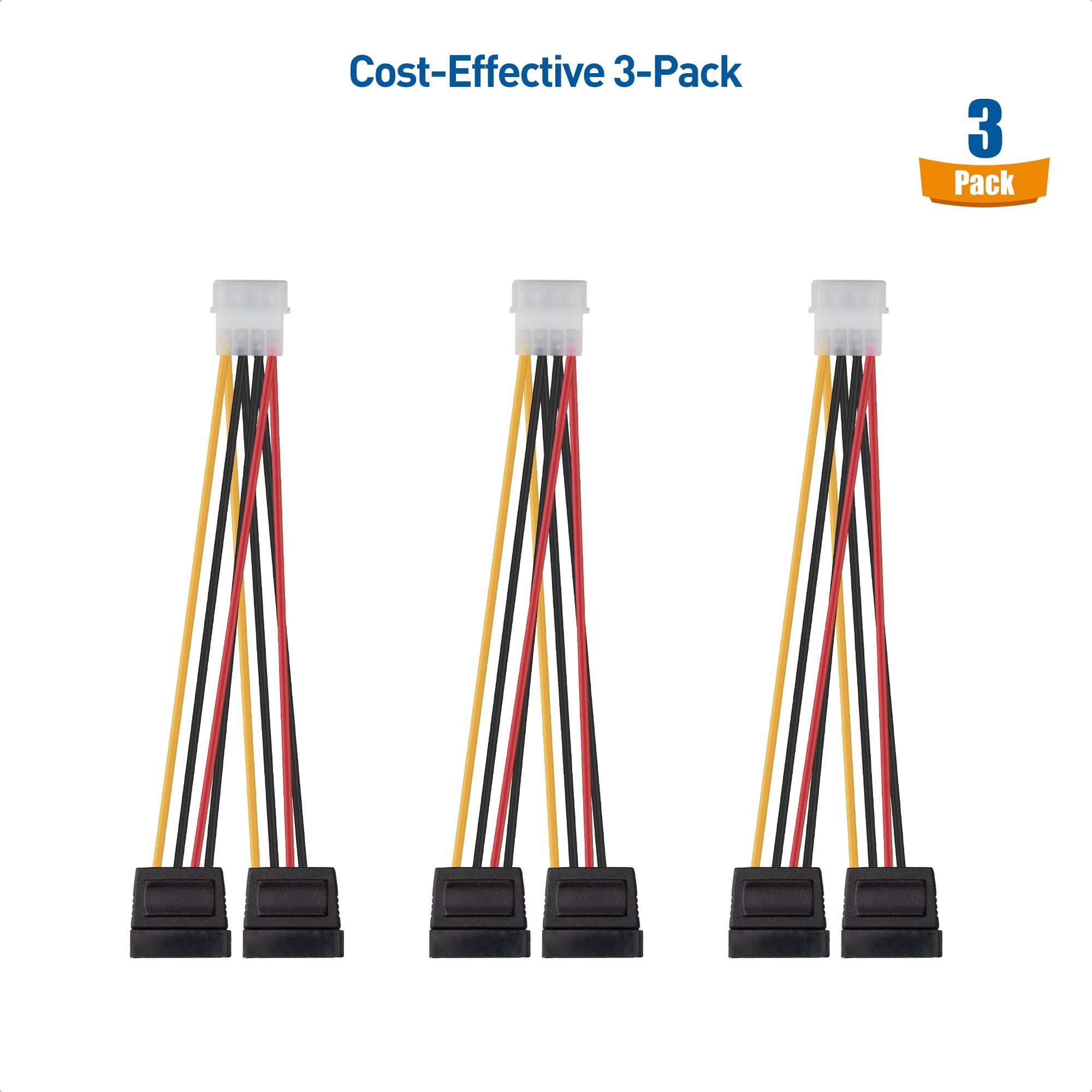 Cable Matters 3 Pack 4 Pin Molex To Dual Sata Power Y Cable Adapter  6 Inches