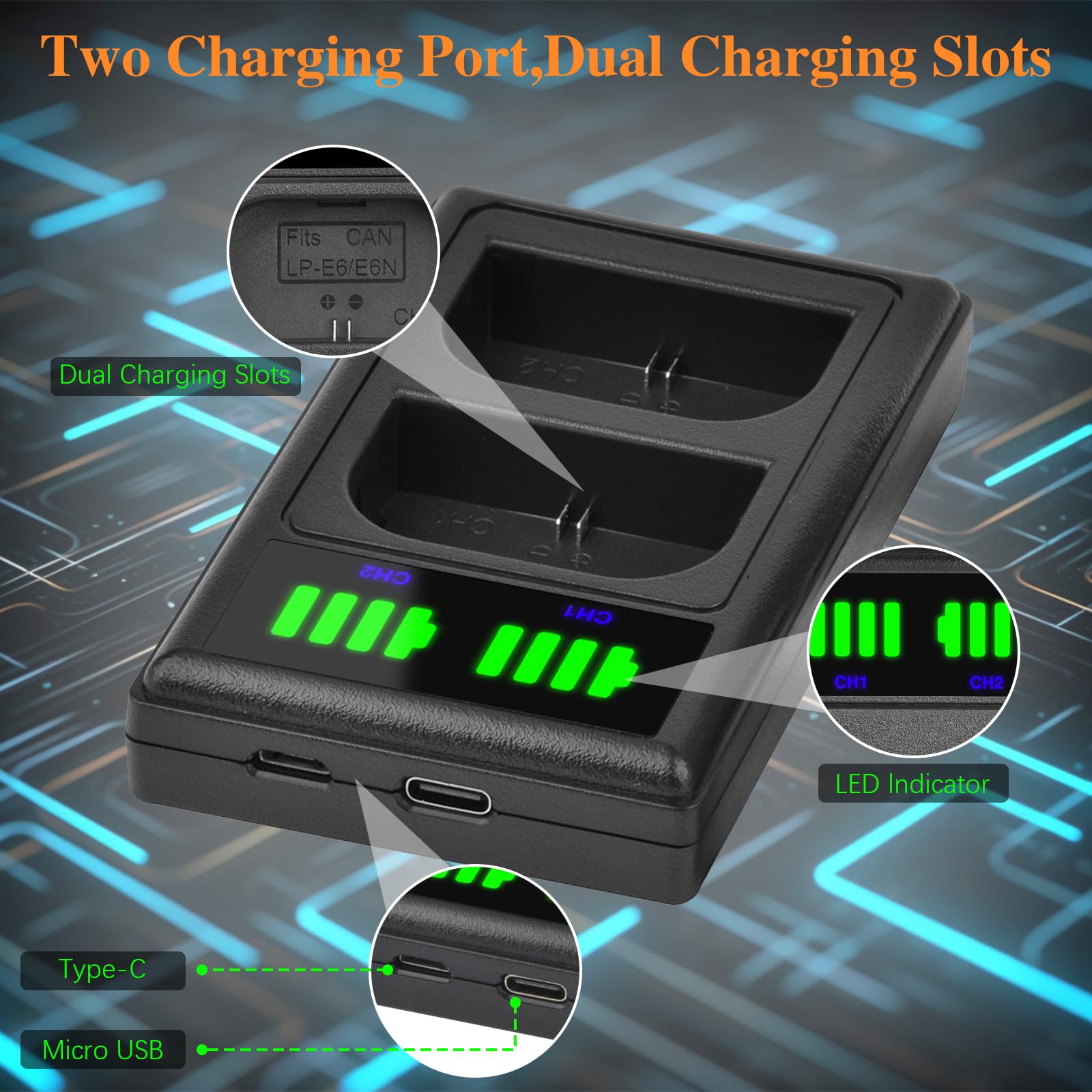 Pickle Power Lp E6 Lp E6N Battery And Led Dual Usb Charger Compatible With 5D Mark Ii/Iii/Iv, 5Ds, 5Ds R, 6D, 6D Mark Ii, 7D, 7D