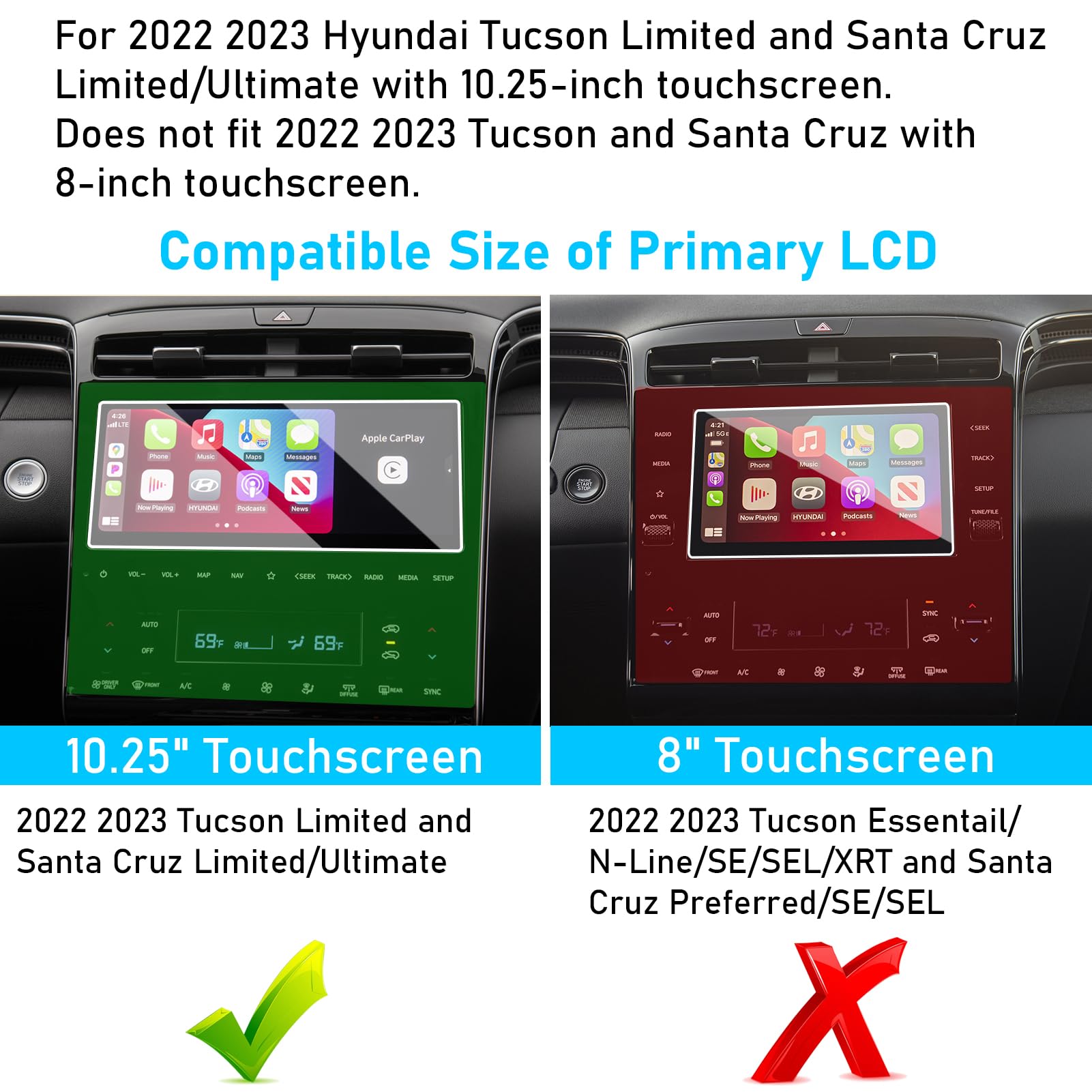 Ttcr Ii Compatible With Hyundai Tucson Screen Protector 2022 2024, For Santa Cruz Touchscreen Protector 10.25 Inch, For 2022 2024 Tucson Limited And Santa Cruz Limited Ultimate 10.25' Screen Protector