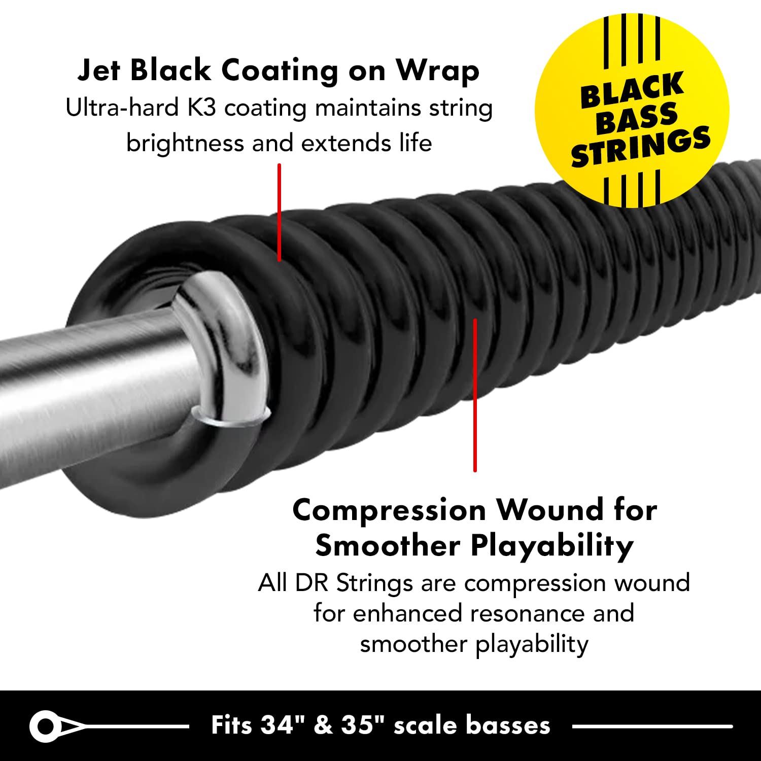 Dr Strings - Black Beauties - Bass Guitar Strings 4-String Set - Light 40-100 - Black Bass Guitar Sting (Bkb-40)