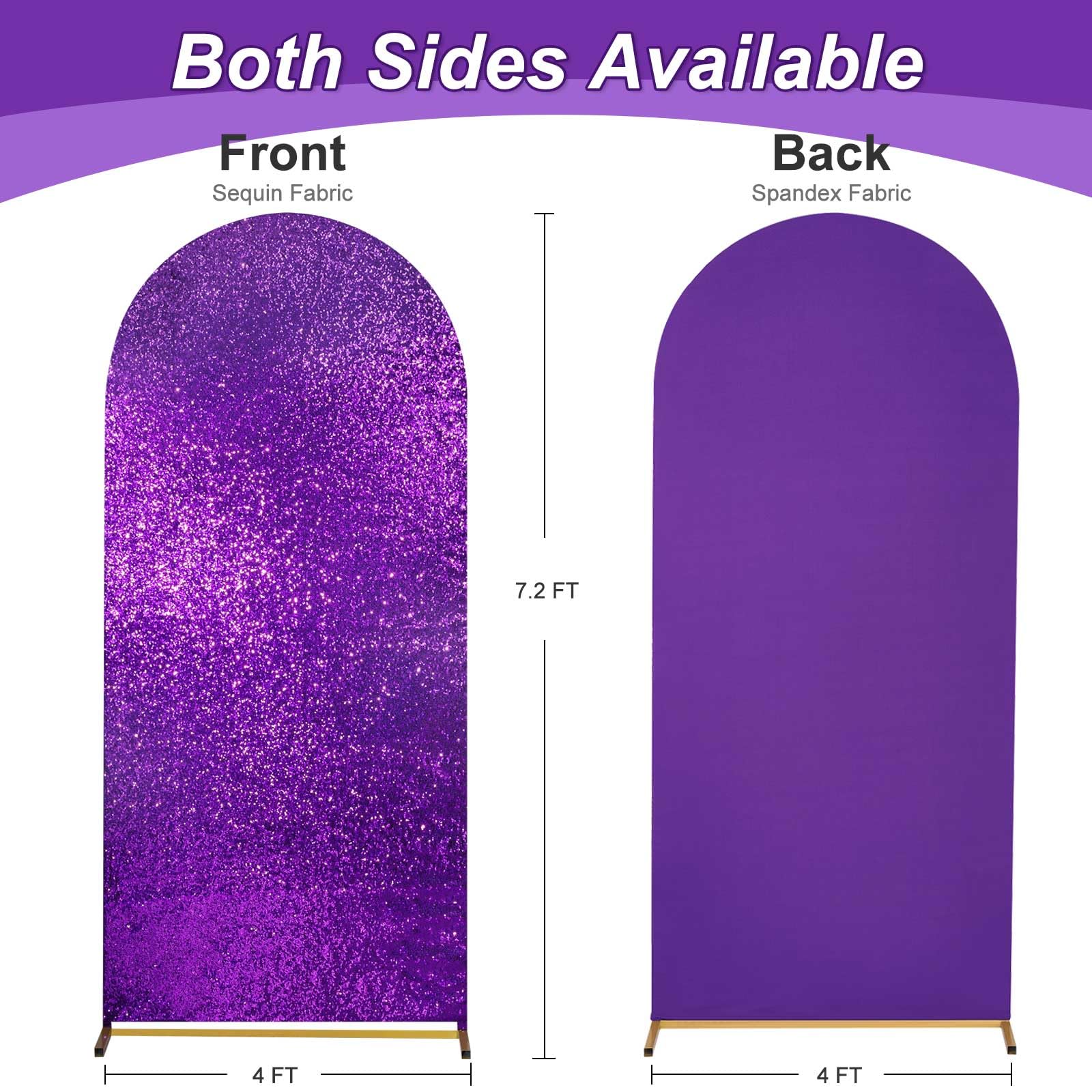 Purple Sequin Arch Covers 7.2Ft Round Top Chiara Backdrop Covers Spandex Fitted Covers For Party Birthday Ceremony Decoration