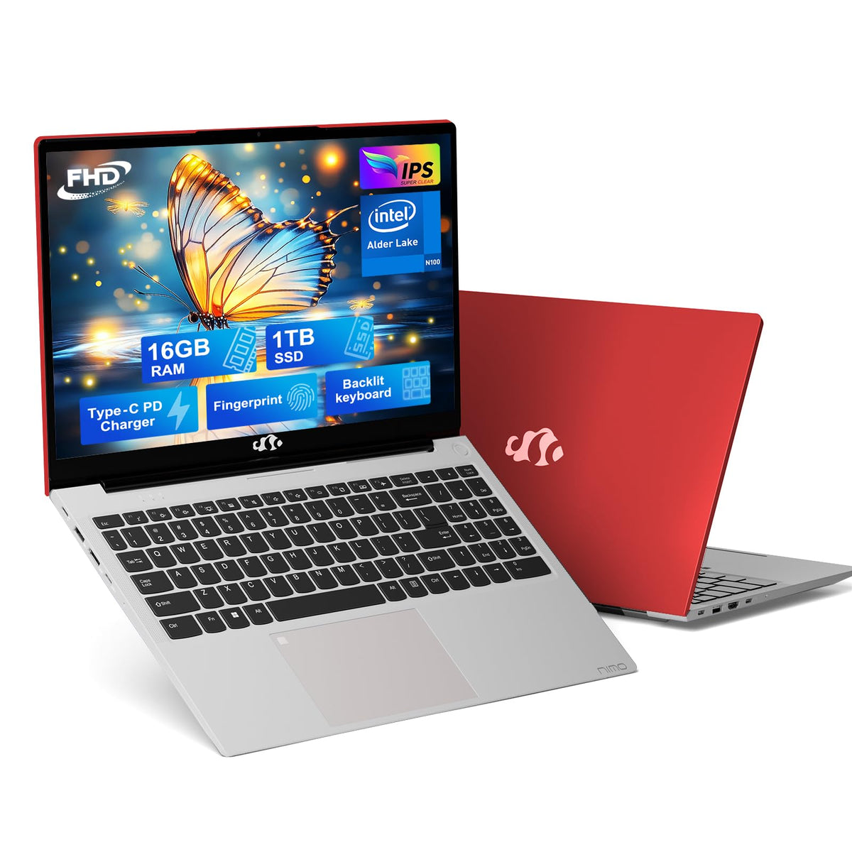 Nimo 15.6 Fhd Student Laptop, 16Gb Ram 1Tb Ssd, Backlit Keyboard, Fingerprint, 4 Cores Pentium N100 (Beat I3 1115G4, Up To 3.4Gh