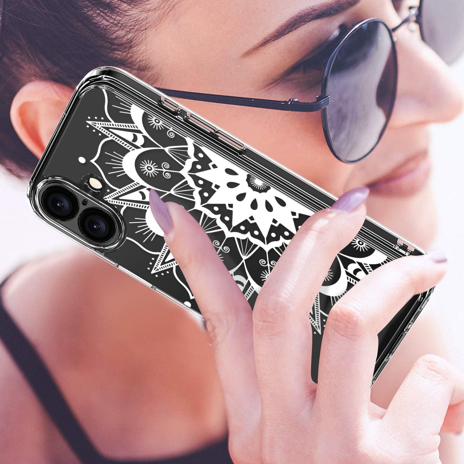 Luhouri For Iphone 16 Plus Case With Screen Protector   Crystal Clear Cover   Fashionable Pattern Design  Wireless Charging  Sli