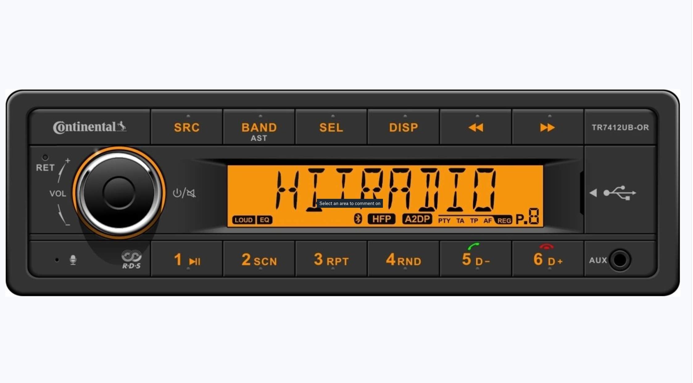 Vdo Continental Tr7412Ub Or European Style 12V Radio Orange Display Bluetooth