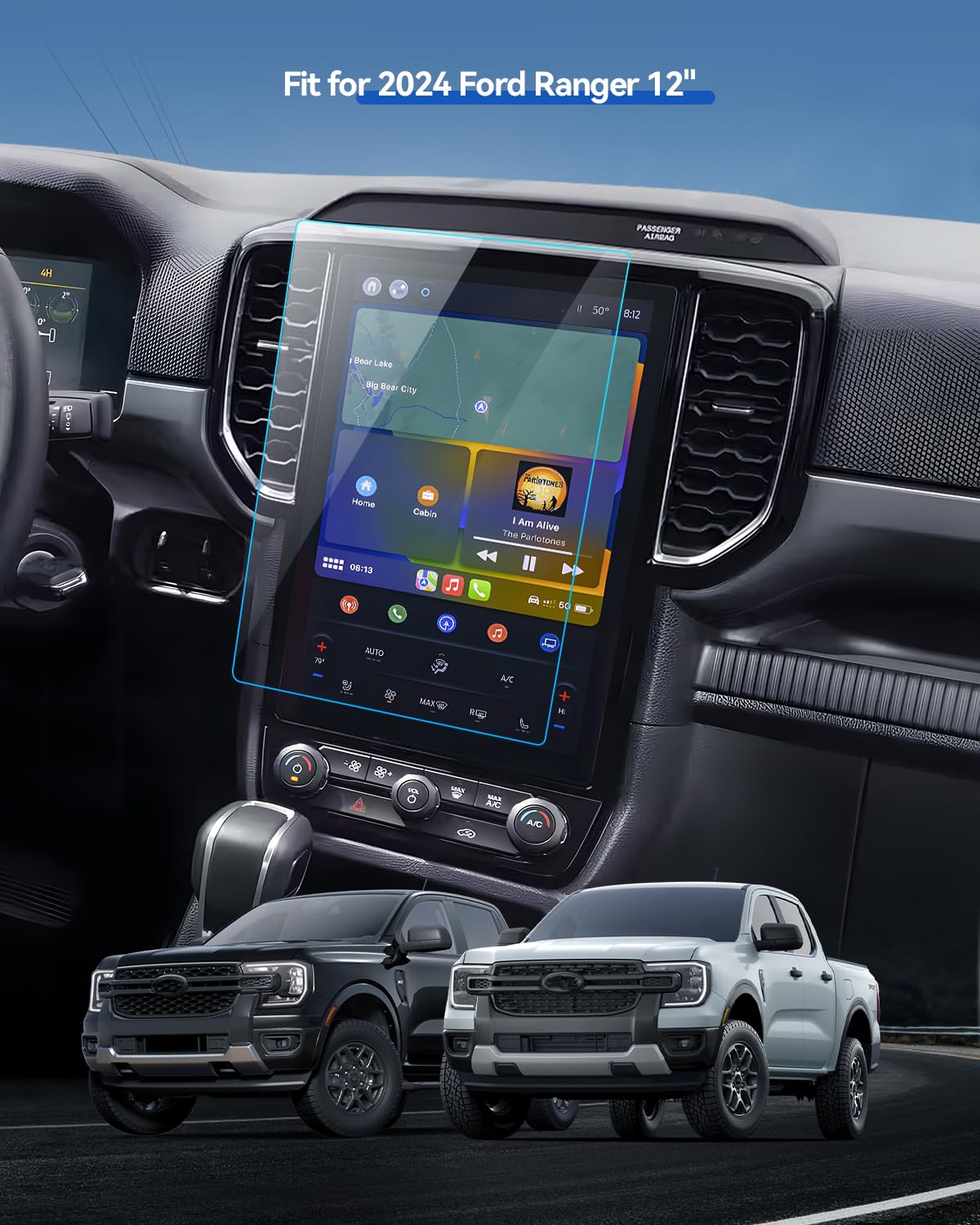 Lantu Car Screen Protector For 2024 Ford Ranger(Xlt Optional/Lariat/Raptor) Accessories Navigation Touchscreen Protector Film Te