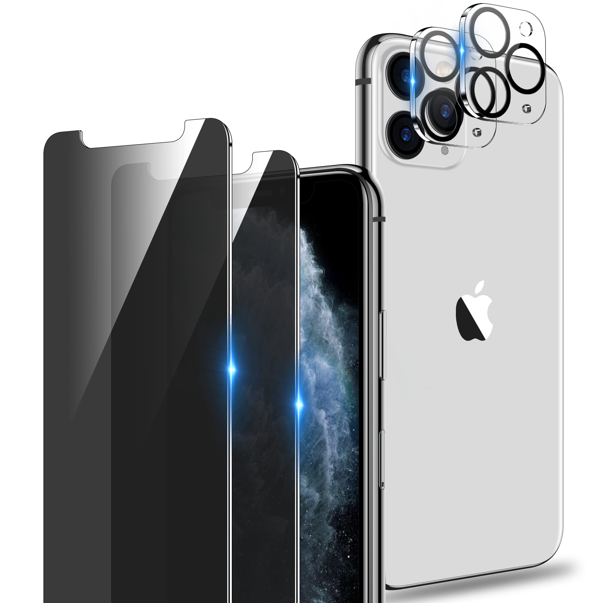 2 Pack Iphone 11 Pro Max Privacy Screen Protector With 2 Pack Iphone 11 Pro Max Camera Lens Protector, Anti Spy 9H Hardness Temp