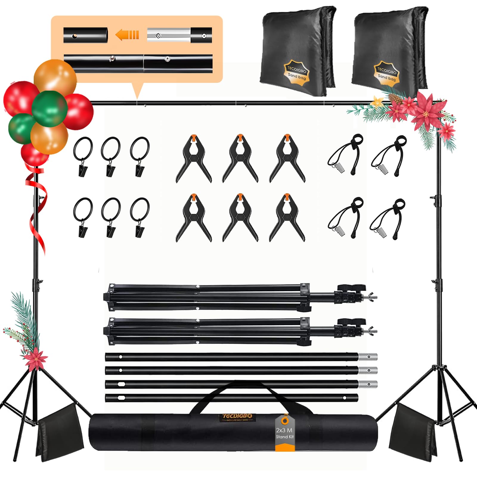 Photo Backdrop Stand Kit, Backdrop Stand For Parties 6.5X10Ft Adjustable Studio Photo & Video Support System Background Support Stand With Sandbag For Photography, Birthday, Portrait, Wedding