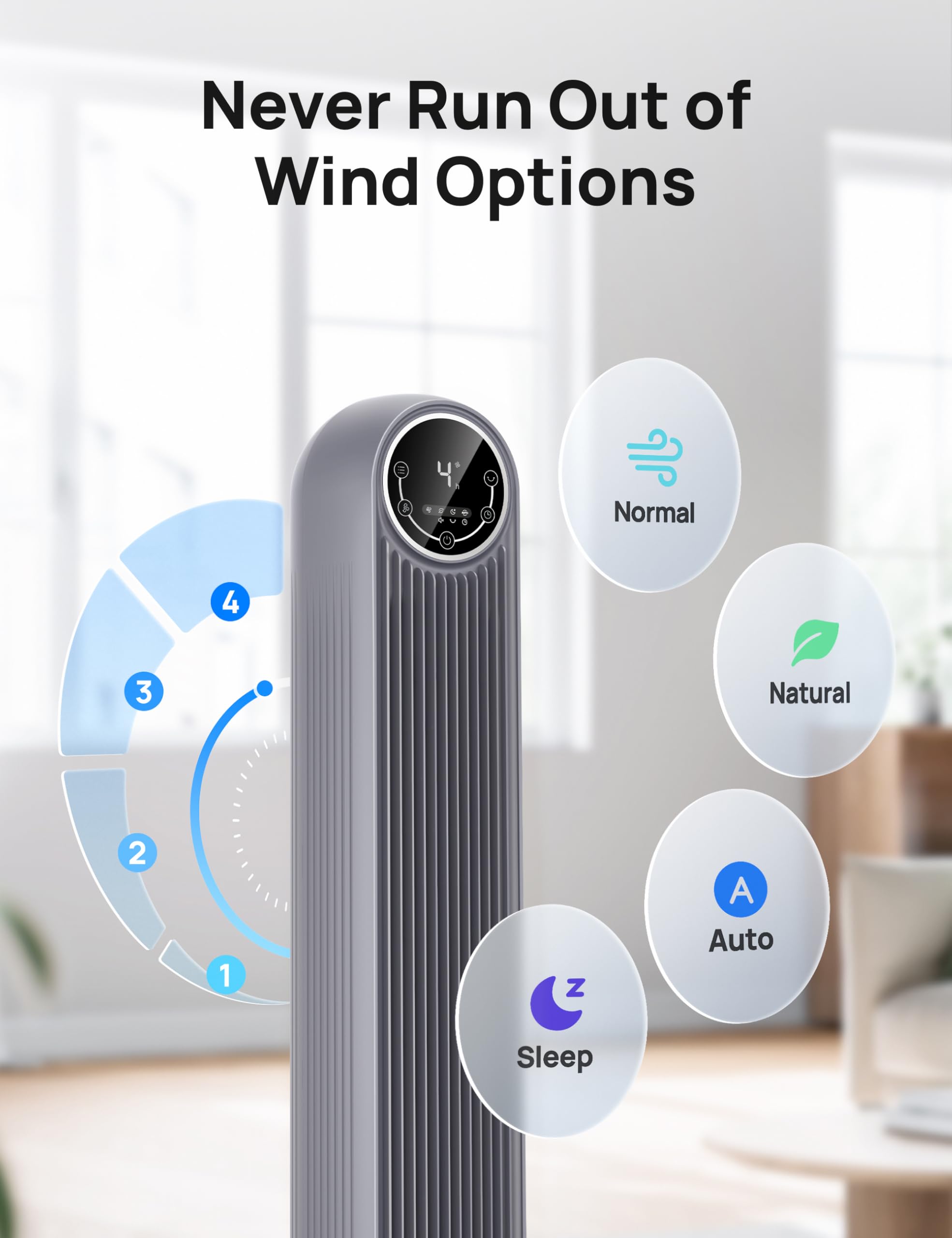 Dreo Tower Fan For Bedroom, 25Ft/S Velocity Quiet Floor Fan, 90 Oscillating Fans For Indoors With 4 Speeds, 4 Modes, 8H Timer, B