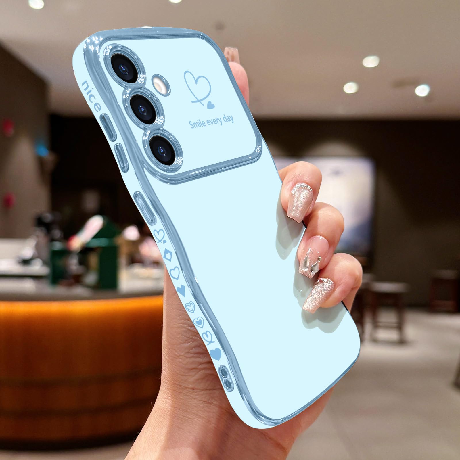 Lchulle For Samsung Galaxy S23 Fe Case For Women Girls, Cute Wave Frame Curly Shape With Love Heart Raised Camera Protection Cov