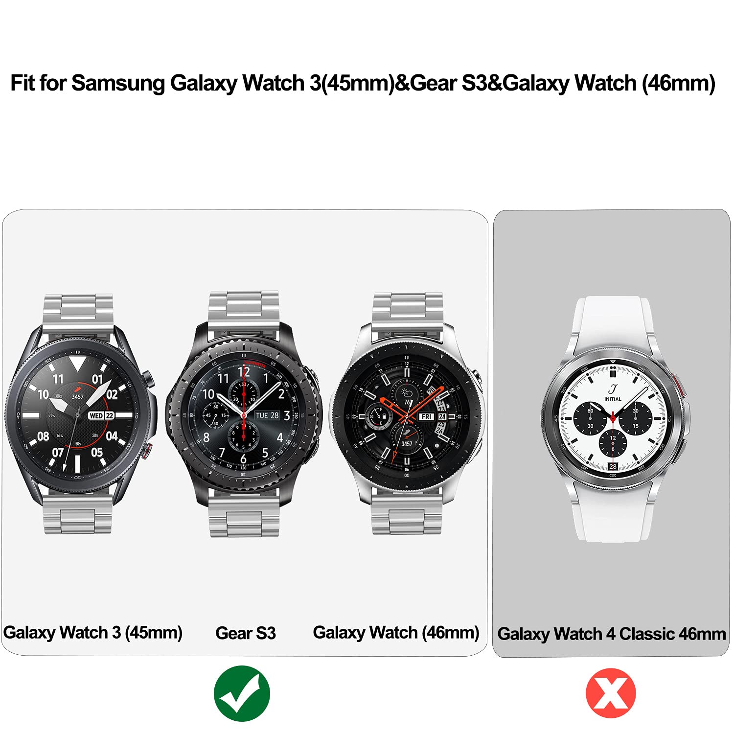 V Moro Metal Strap Compatible With Galaxy Watch 46Mm(2019) Band/Galaxy Watch 3 45Mm Bands Men Silver Solid Stainless Steel Repla