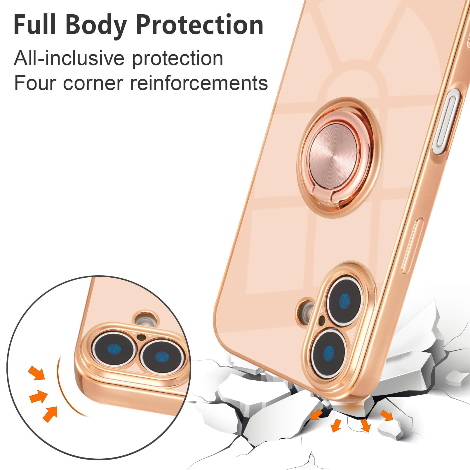 Eyzutak Case For Iphone 16, Phone Case With 360 Rotatable Finger Ring Holder Kickstand Magnetic Car Mount Supported Shiny Platin