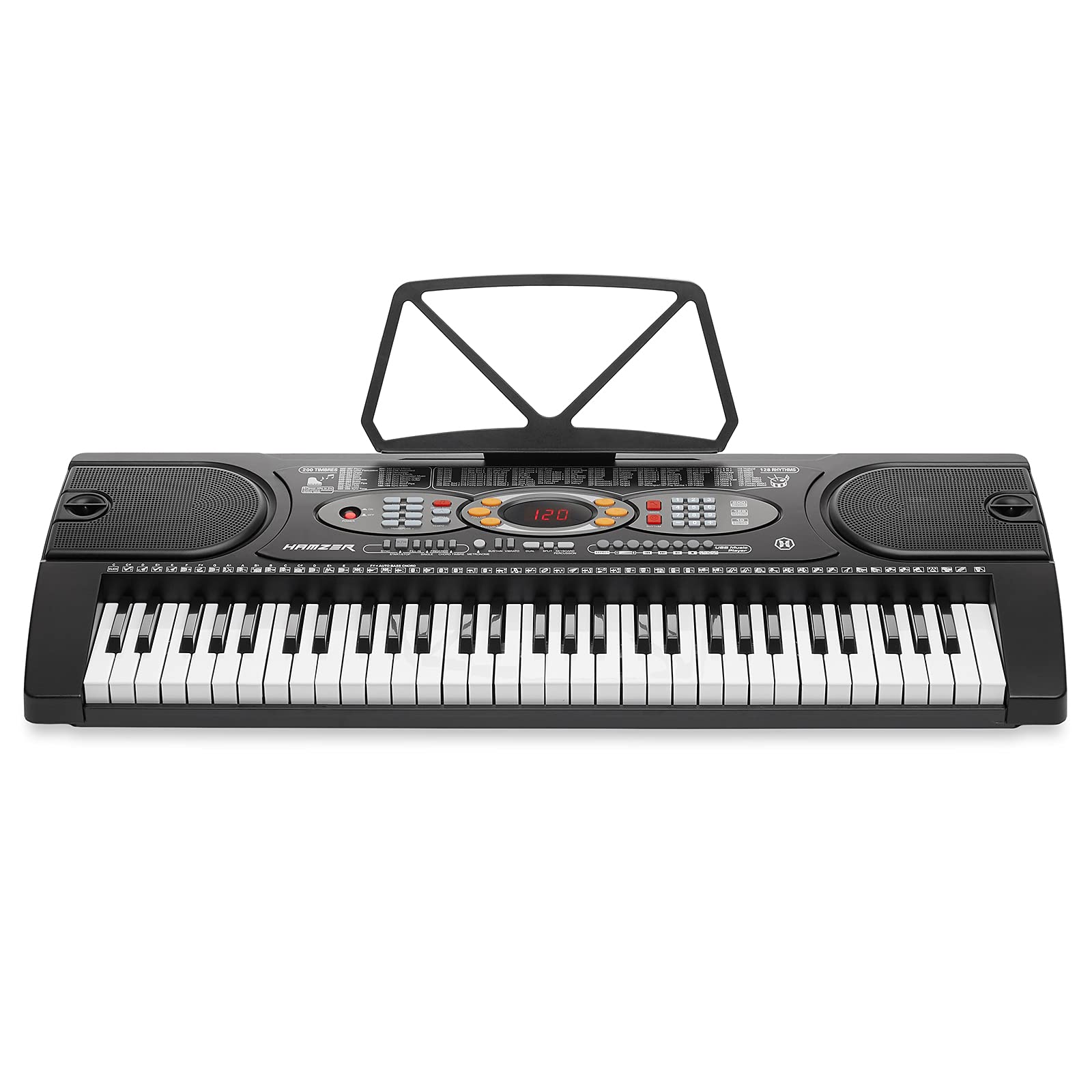 Hamzer 61 Key Electronic Keyboard Portable Digital Music Piano With H Stand, Stool, Headphones, Microphone, & Sticker Set