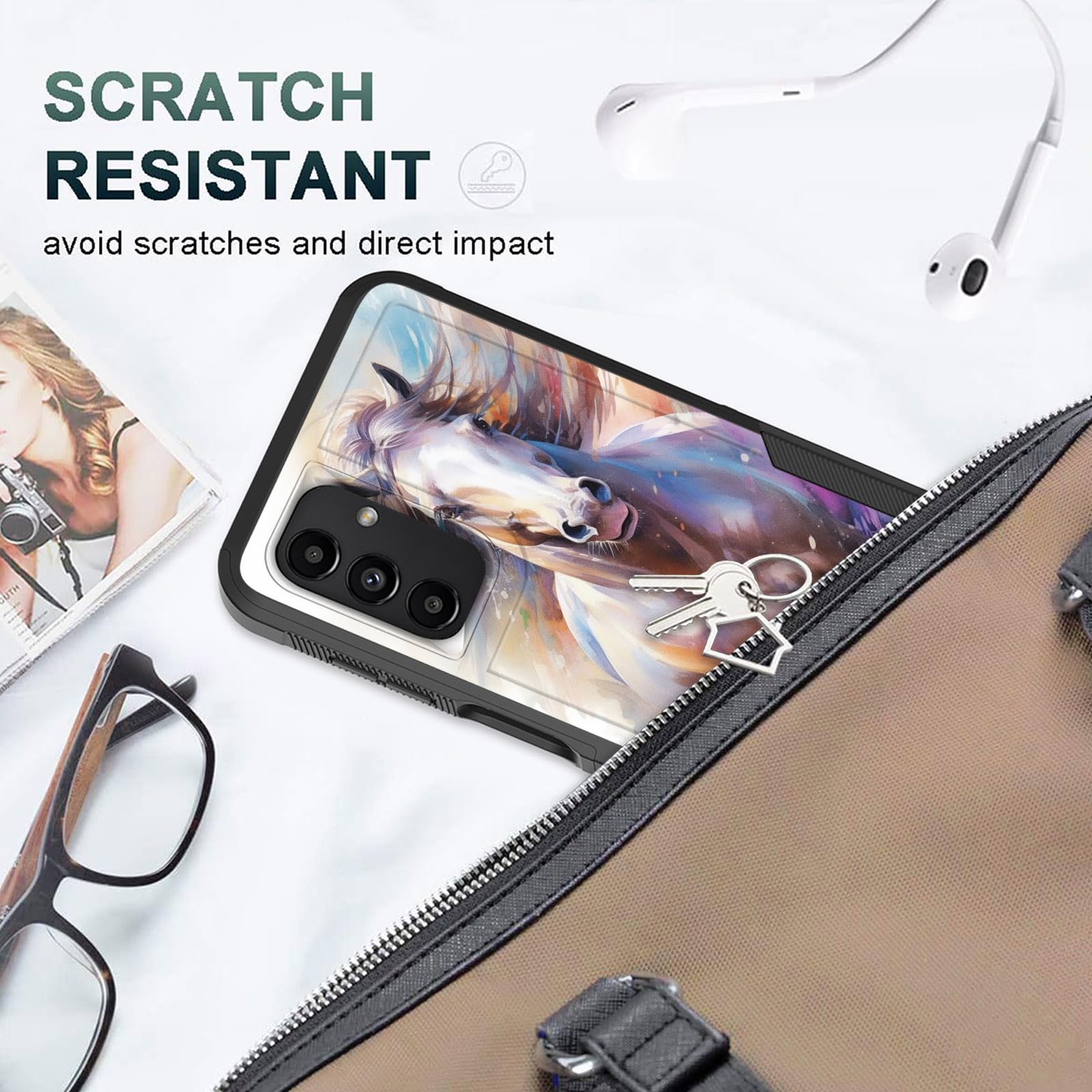 Cicplkse For Galaxy A15 5G Case,Dual Layer Heavy Duty Hybrid Shockproof Hard Pc Soft Silicone Tpu Bumper Protective Cover Case F