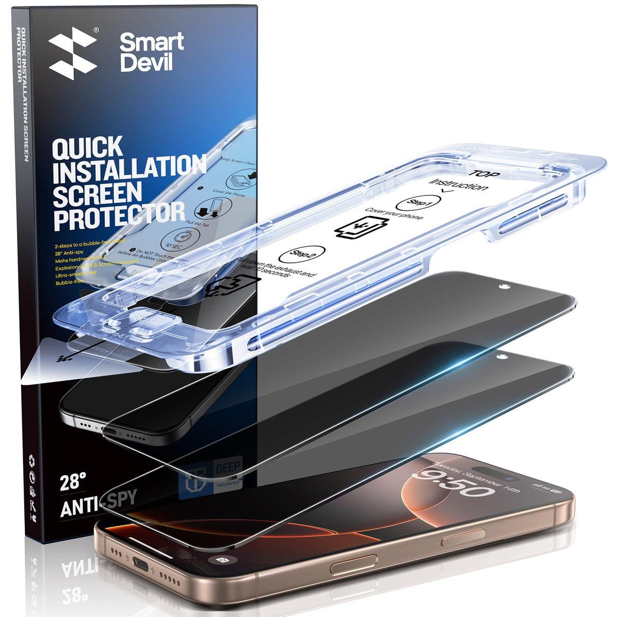 Smartdevil 2 Pack For Iphone 16 Pro Max Privacy Screen Protector, 9H Protection Anti-Spy Privacy Glass Tempered Film With Auto D