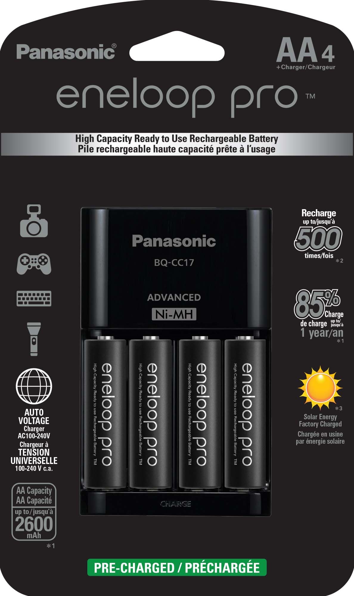 Panasonic K-KJ17KHCA4A Advanced Individual Cell Battery Charger Pack with 4 AA eneloop pro High Capacity Ni-MH Rechargeable Batt