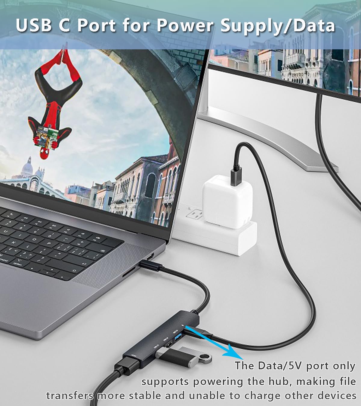 Usb C 3.0 Hub, 5 Port Usb C Extender With 5V Usb C Power/Data Port, Usb C Hub Splitter For Laptop, Macbook Pro, Chromebook, Pc,