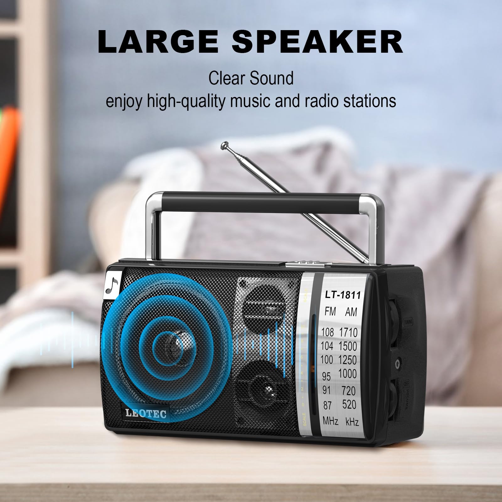 Leotec Am Fm Radio, Portable Bluetooth Radio, Plug In Wall Or Battery Operated Best Reception With Headphone Jack, Handheld Grea