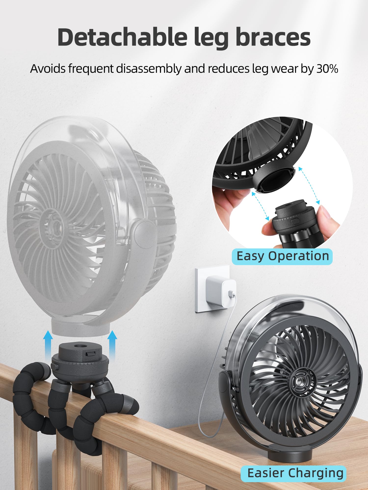 Misting Stroller Fan, 6000Mah Battery Operated Portable Fan With Light & 360 Pivoting, Personal Fan With Flexible Tripod For Bab