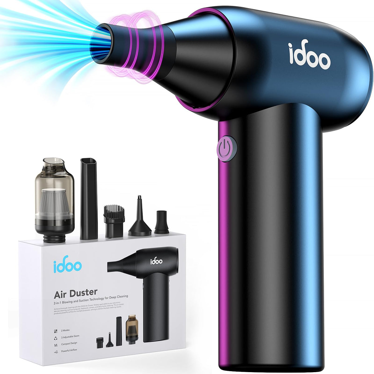 Idoo Compressed Air Duster   Metal Electric Duster For Hair Barber, 3 Gear Mini Portable Jet Dry Air Blower, Cordless Vacuum Cle