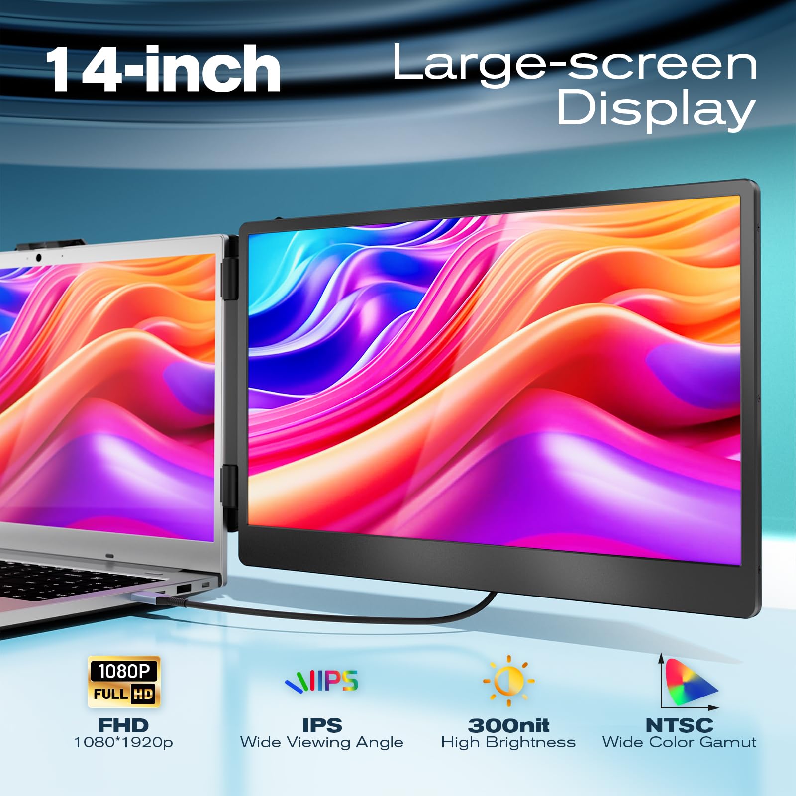 Teamgee Laptop Screen Extender, 14'' Fhd 1080P Ips Portable Monitor For Laptop, Built In Stand/Speaker, Dual Screen Monitor For