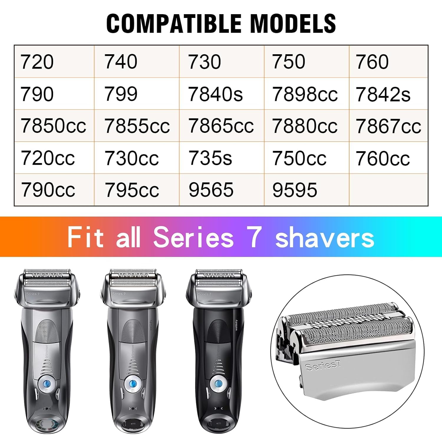 2Pcs Series 7 70S Electric Shaver Replacement Heads Compatible With Braun Series 7 Shavers Replacement For 720Cc, 730Cc, 735S, 7