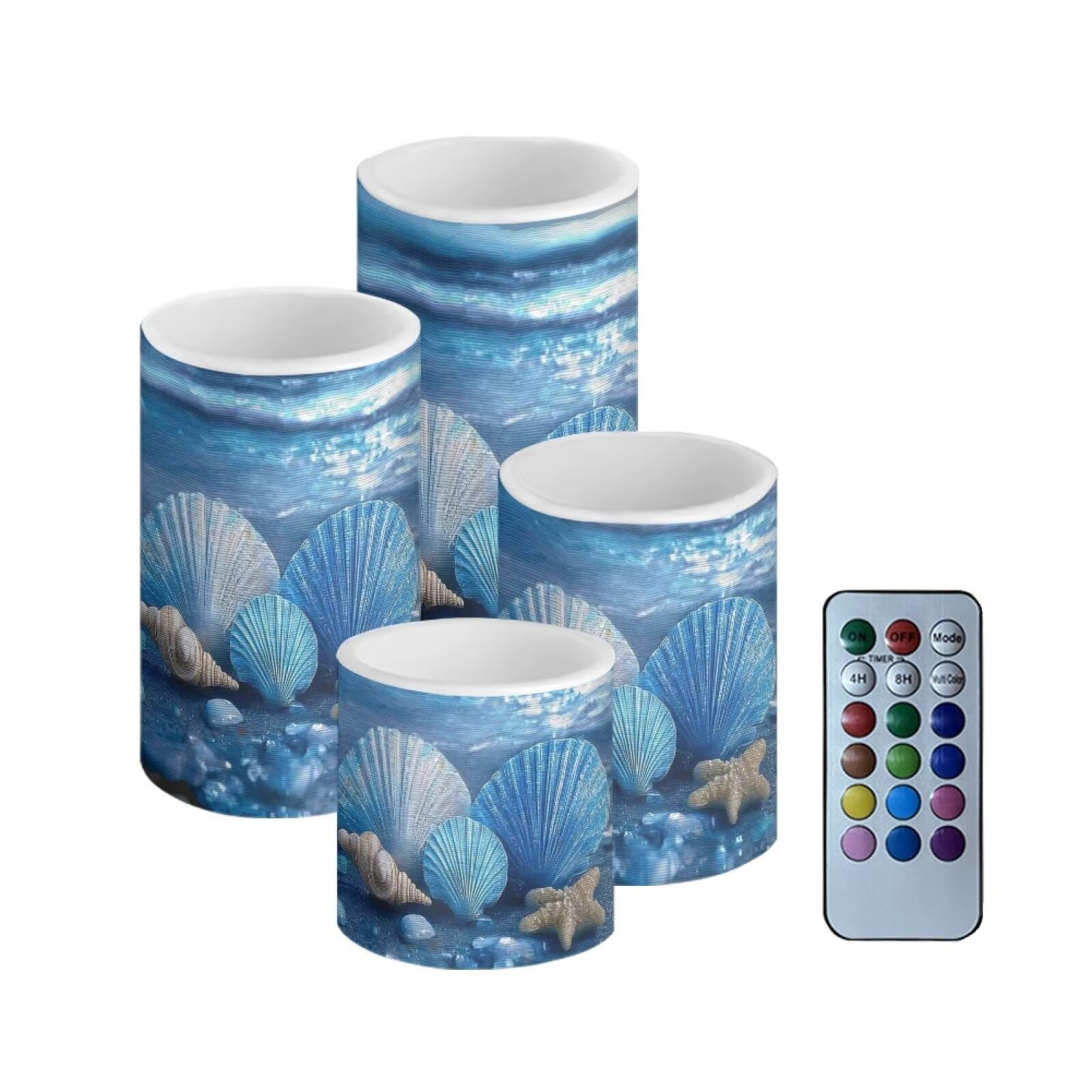 Netilgen Blue Sea Conch Seashell Flickering Flameless Led Candles With Remote Timer Color Changing Control Set Of 4 Flameless Le