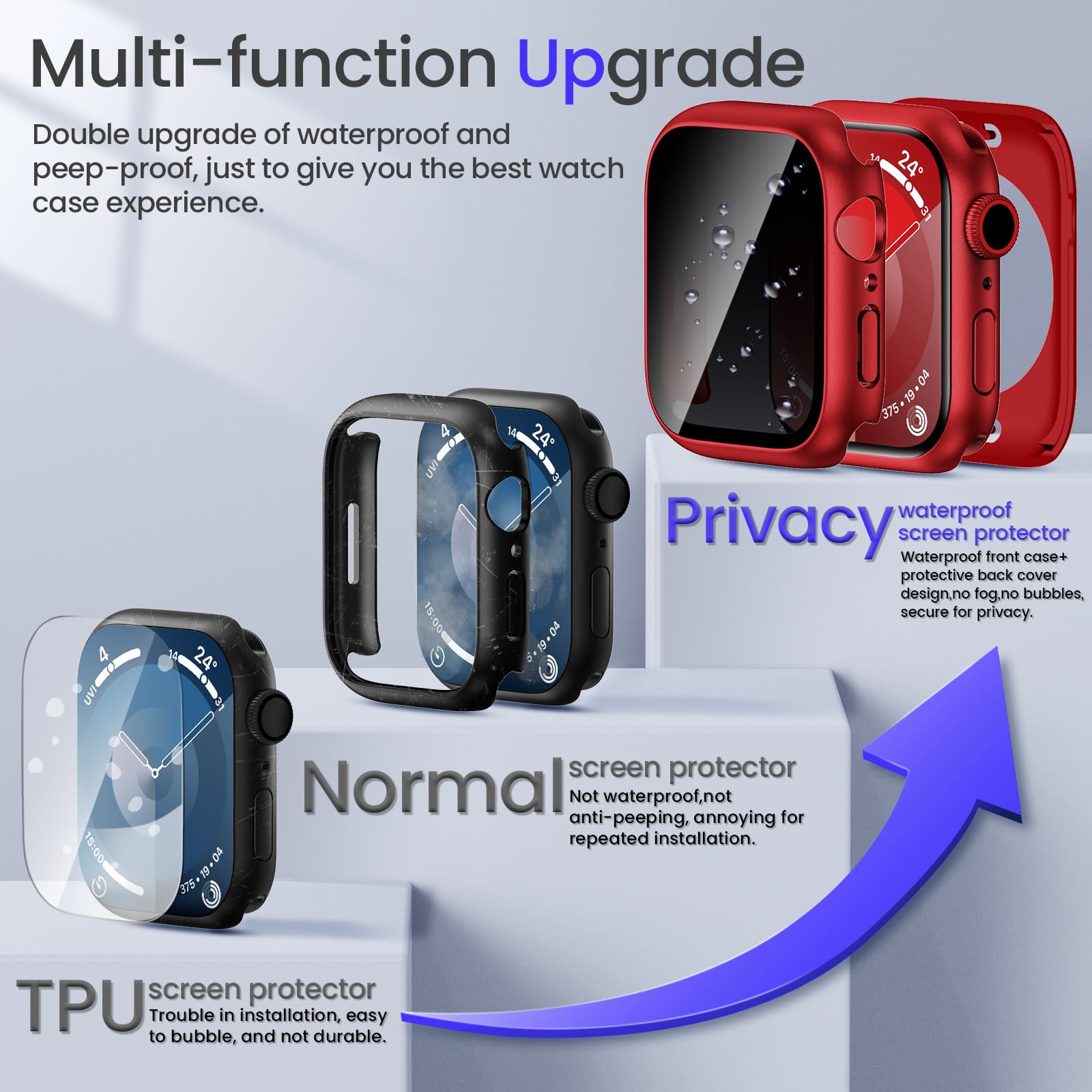 Goton Privacy Waterproof Case Compatible For Apple Watch Screen Protector 46Mm 42Mm 45Mm 44Mm 41Mm 40Mm Ultra 2 49Mm Se Series 1