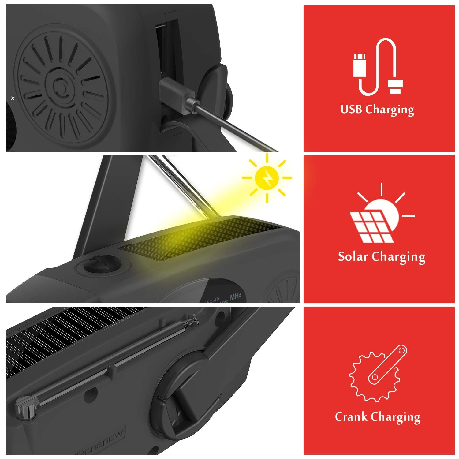 Ironsnow Solar Emergency Noaa Weather Radio Dynamo Hand Crank Self Powered Am Fm Wb Radios 3 Led Flashlight 2000Mah Usb Smart Ph