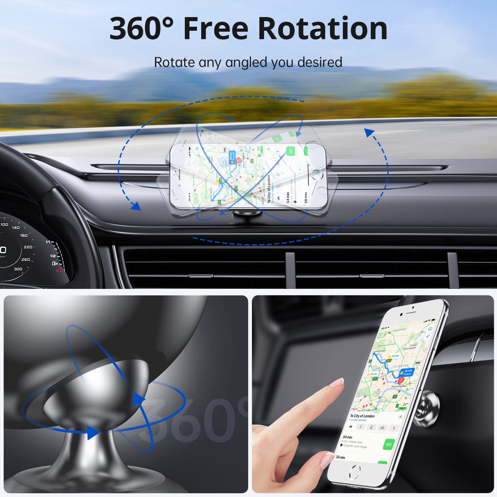 Syncwire Magnetic Phone Car Mount, Car Phone Holder For Dashboard, Cell Phone Car Kits, 360 Adjustable Magnet Cell Phone Mount C