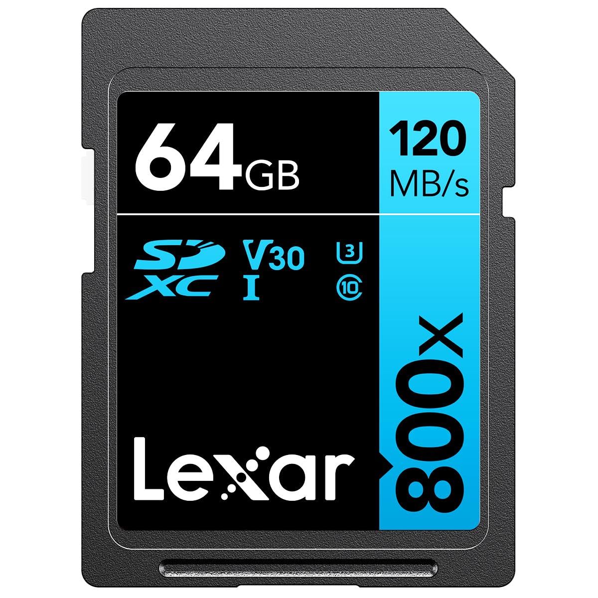 Lexar High Performance BLUE Series 800x SDHC/SDXC Flash Memory Card, 64GB, LSD64GCB1NL800