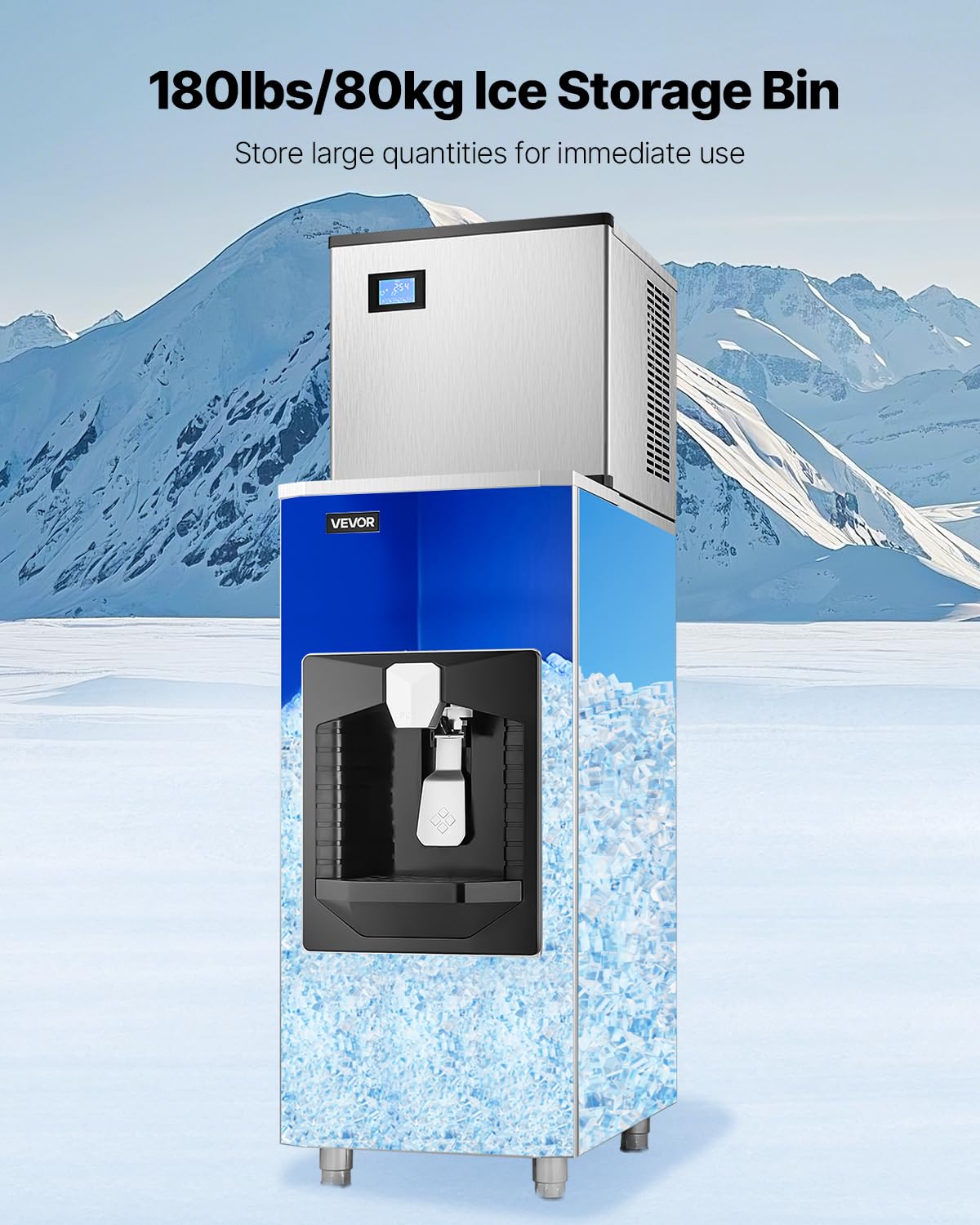 Vevor Ice Dispenser, Ice Storage Bin With 180 Lbs Storage Capacity, 20 Lbs/Min Automatic Ice Dispensing With Crusher, Height Adj