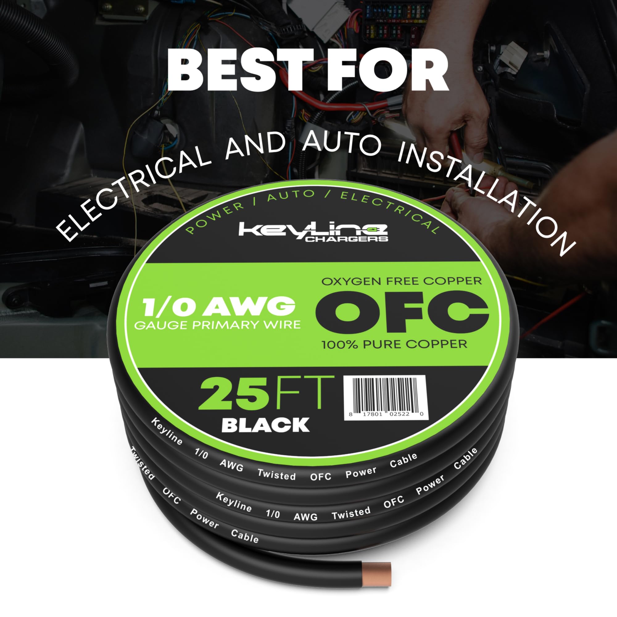Ofc Black 1/0 Awg Gauge Wire Oxygen Free Copper   (25Ft), Automotive Wire, Power/Ground, Battery Cable, True Spec Welding & Auto