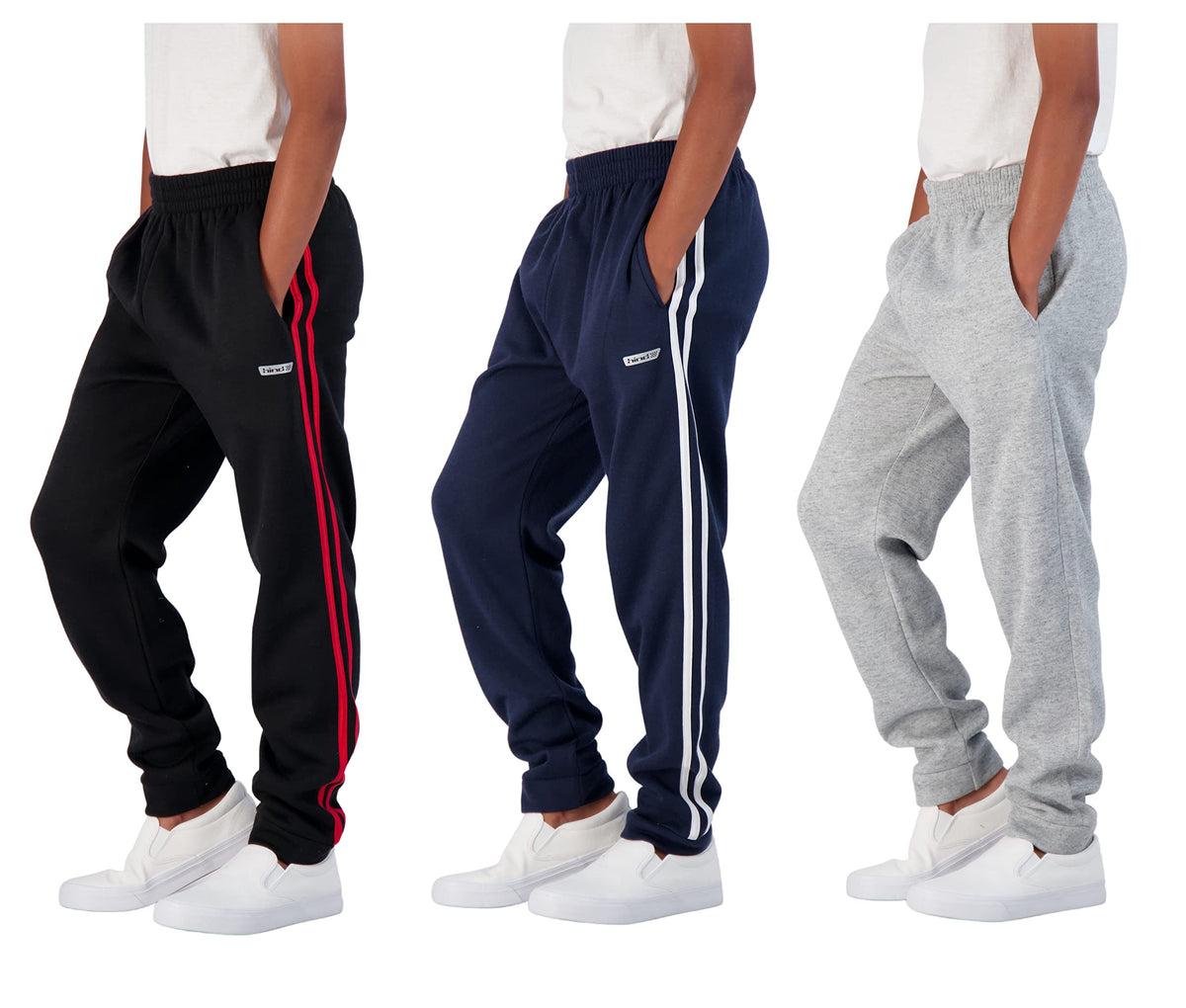 Hind Boys 3 Pack Fleece And Tricot Jogger Sweatpants With Pockets For Athletic  Casual Wear (Black Red Heather Dress Blues, 8)