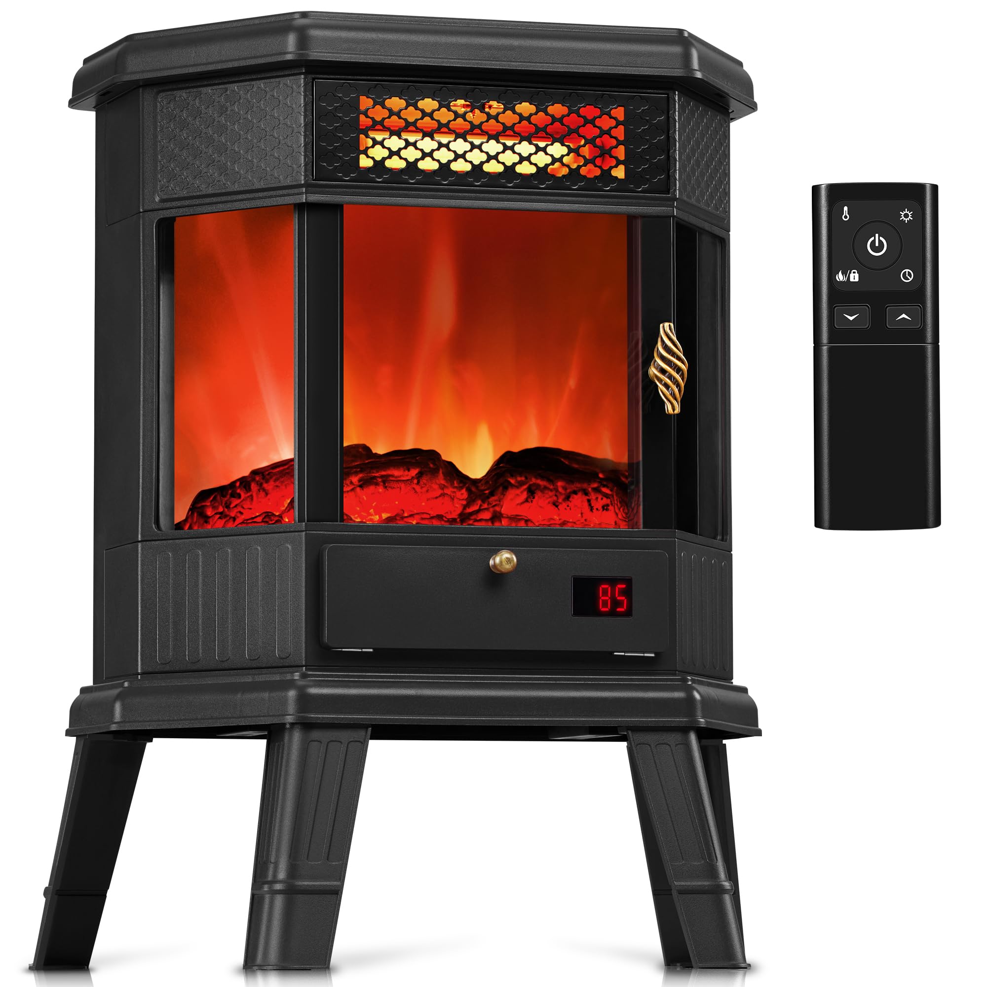 Electric Fireplace Heater 22 in Freestanding Fireplace Stove Infrared Fireplace RealSmart with 3D Flame Effect Remote Control, T