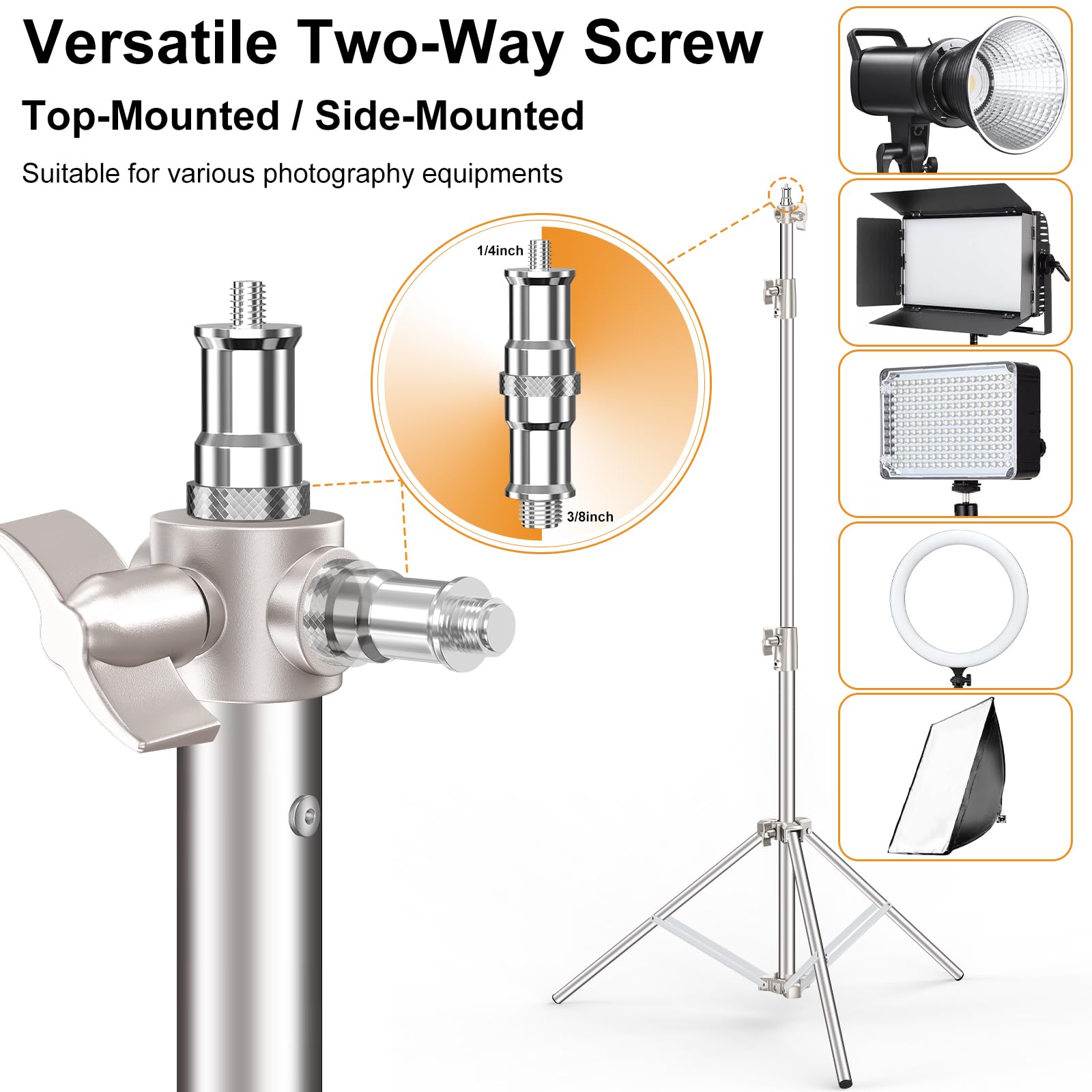 Anautin 9.2 Ft Stainless Steel Light Stand Photography, 2 Pack Heavy Duty Photography Tripod Stand With 1/4    To 3/8    Screw A