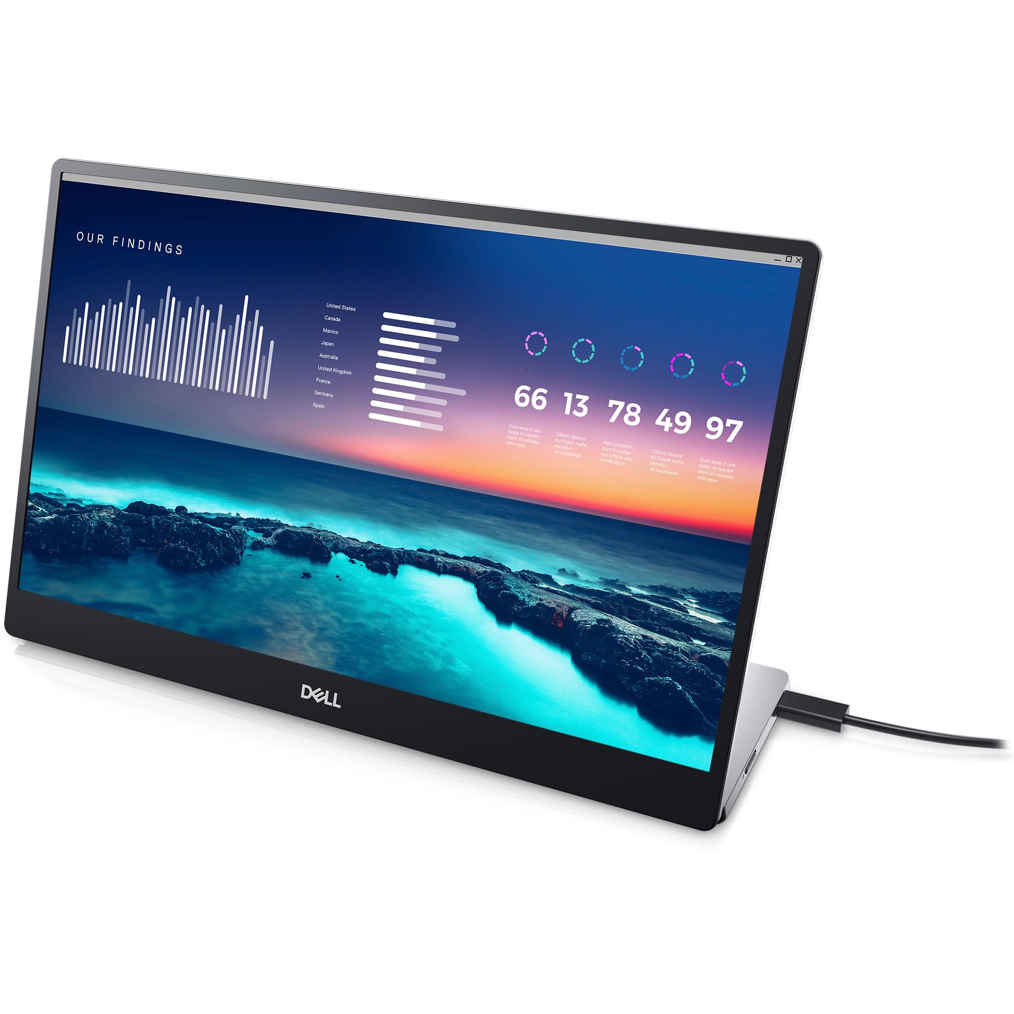Dell 14 Inch FHD LED Portable Monitor with Dual Screen Productivity, in Plane Switching, USB C Connectivity, Low Blue Light, and Display Manager Software