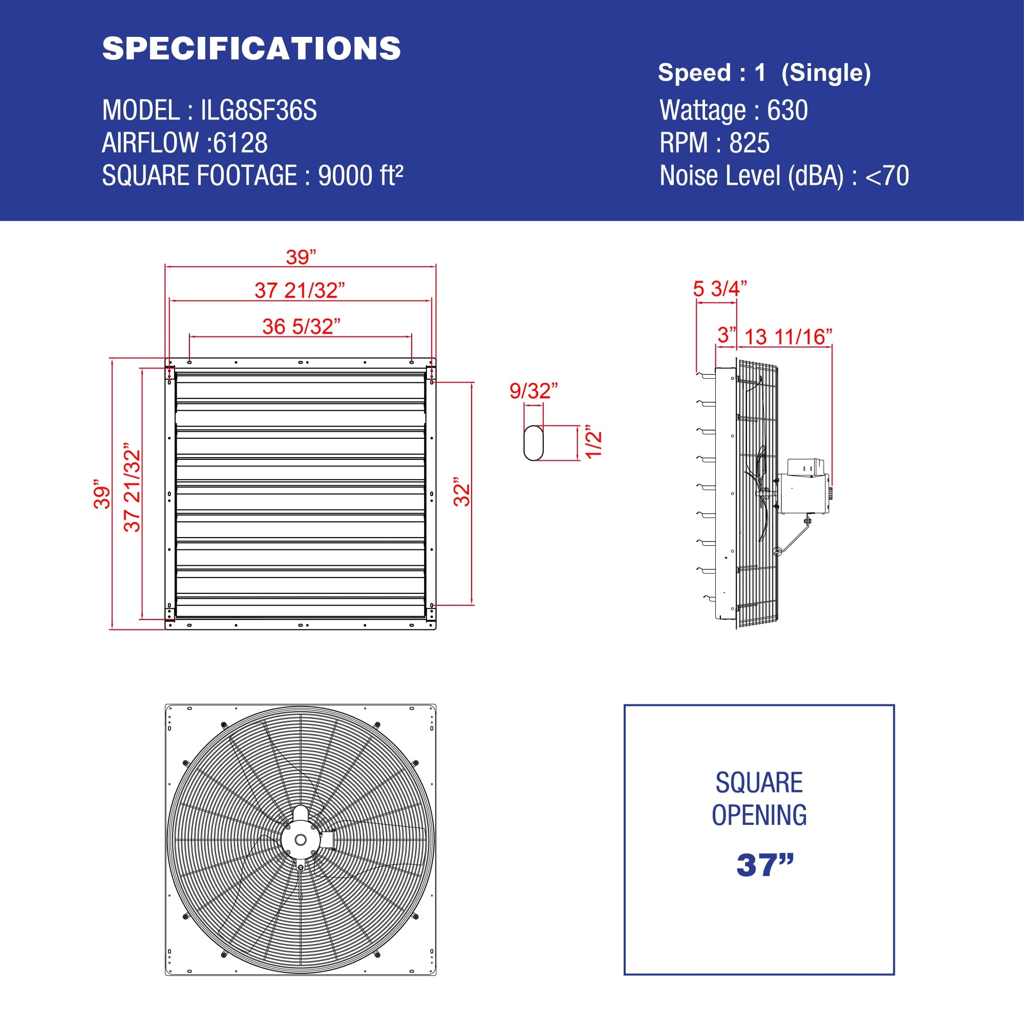 Iliving   36'' Wall Mounted Shutter Exhaust Fan   Automatic Shutter   Single Speed   Vent Fan For Home Attic, Shed, Or Garage Ve
