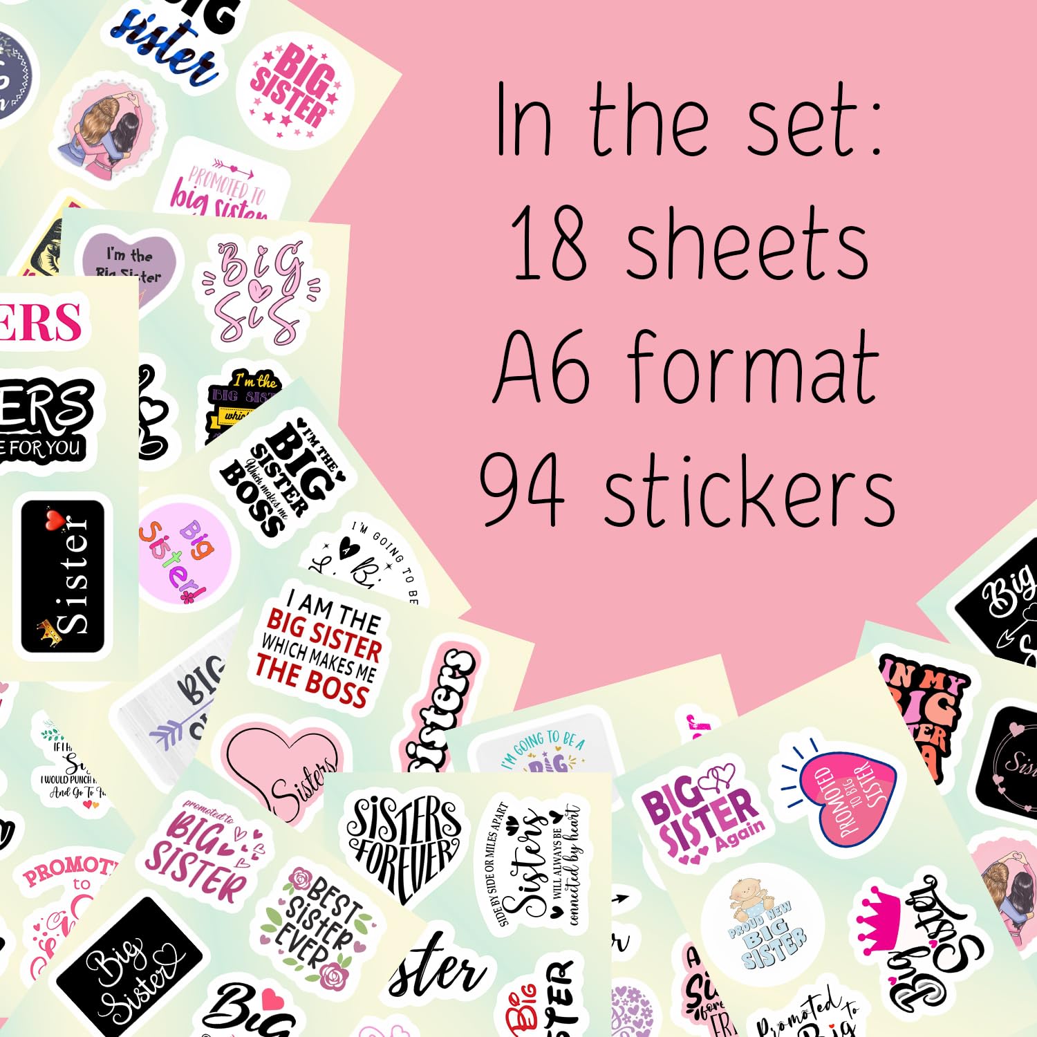 Big Sister Stickers For Water Bottle And Laptop   Big Sister Party Favors & Decorations, Waterproof Vinyl Decals, Sibling And Fa