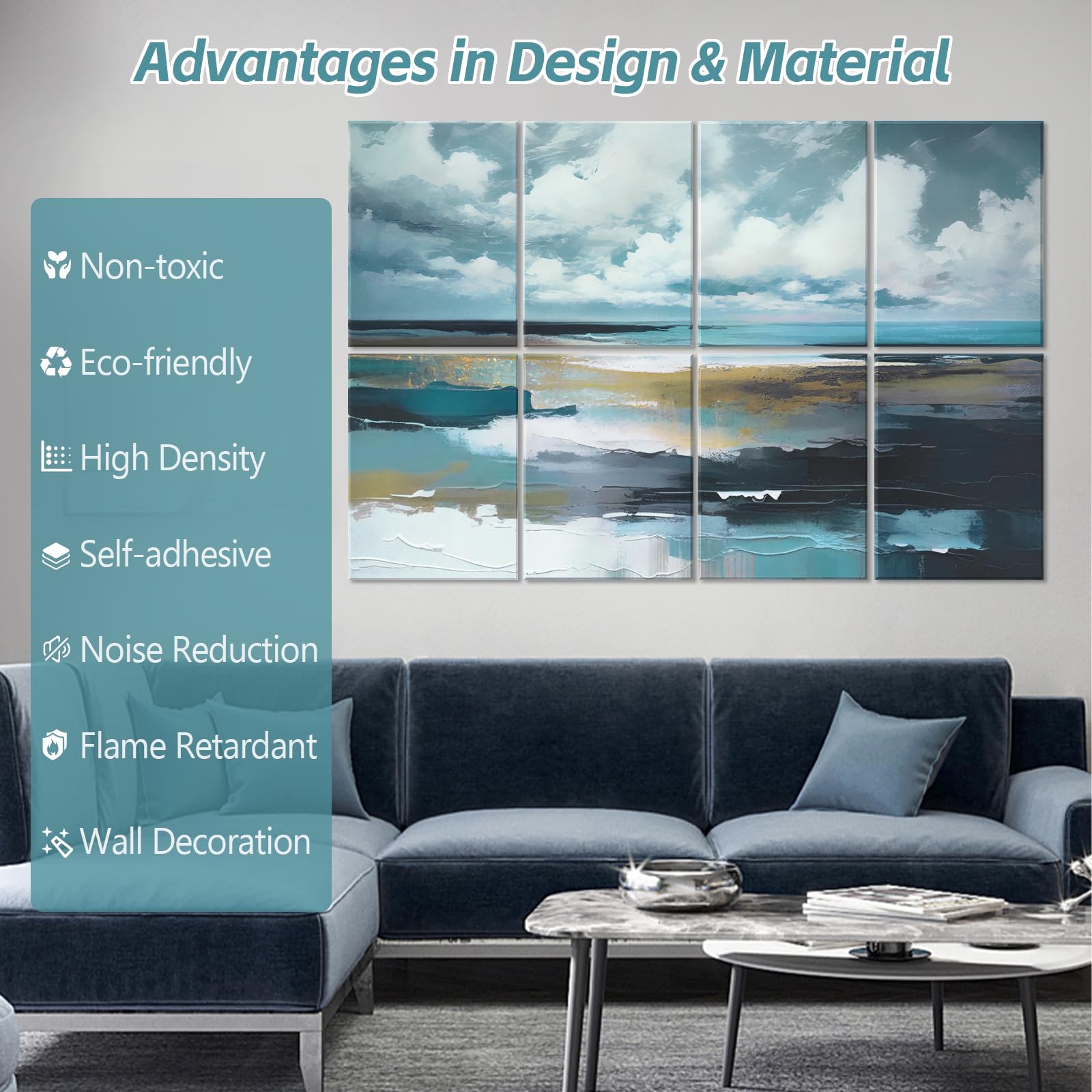 Atawlege 8 Pack Art Acoustic Panels, 48''X32'' Self Adhesive Soundproof Wall Panels, Decorative Sound Absorbing Panel, Acoustic