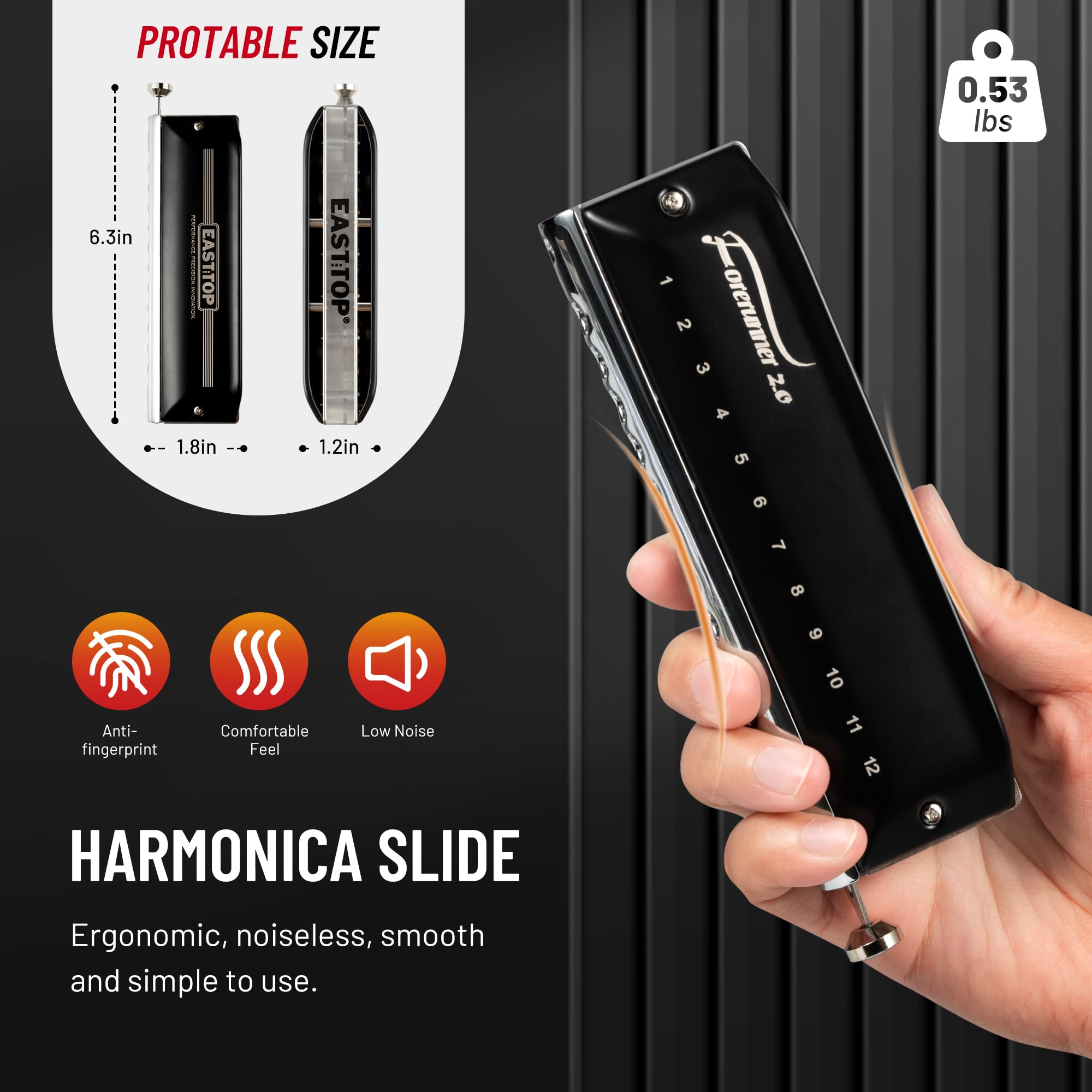 East Top Forerunner 2.0 Without Valves Chromatic Harmonica 12-Hole 48 Tones C Key Chromatic Mouth Organ Harmonica For Adults,Beg