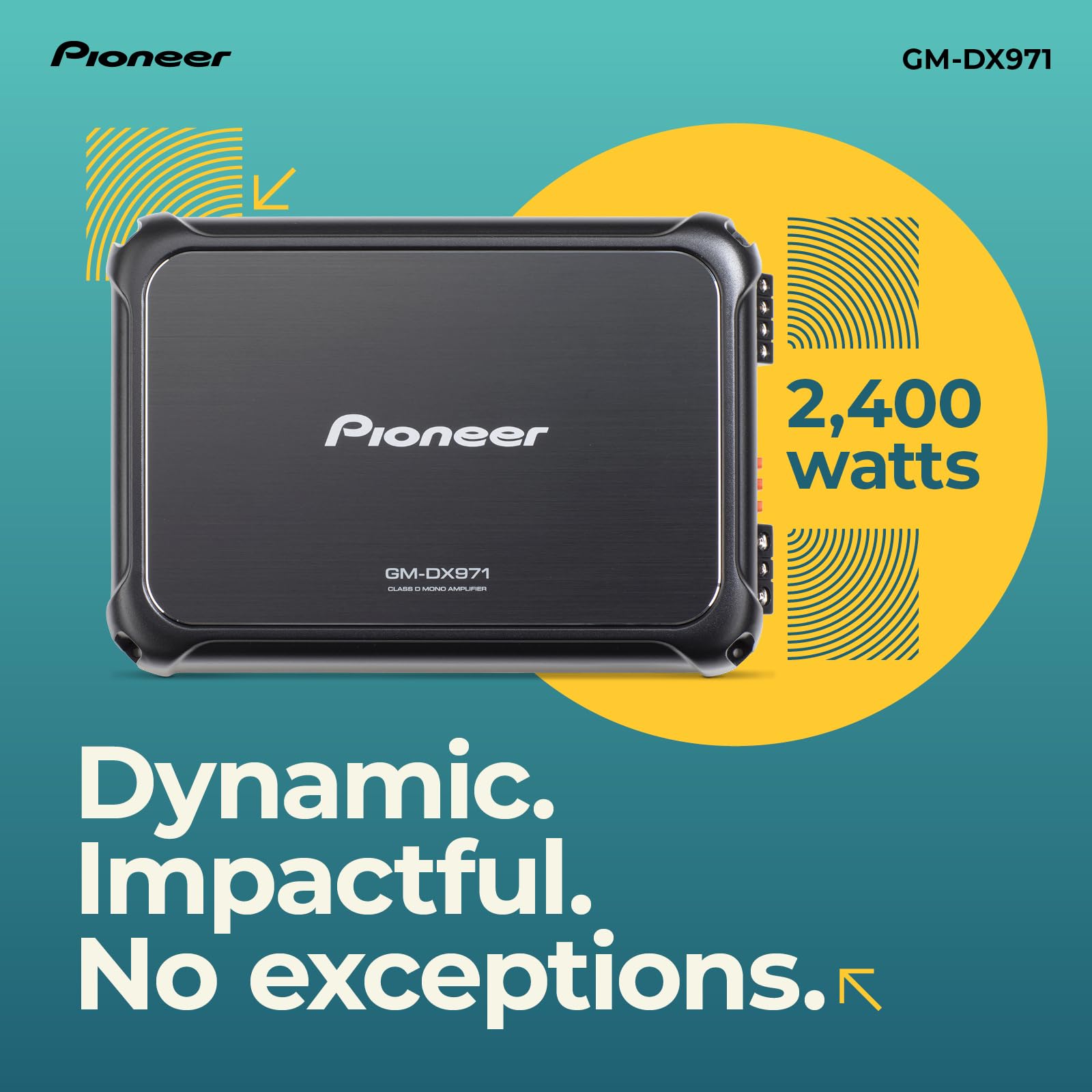 Pioneer Gm-Dx971 Monoblock Car Amplifier - 2400W Max, Efficient Class D, Bass Boost Control, Remote Bass Knob Included, Hi-Res C