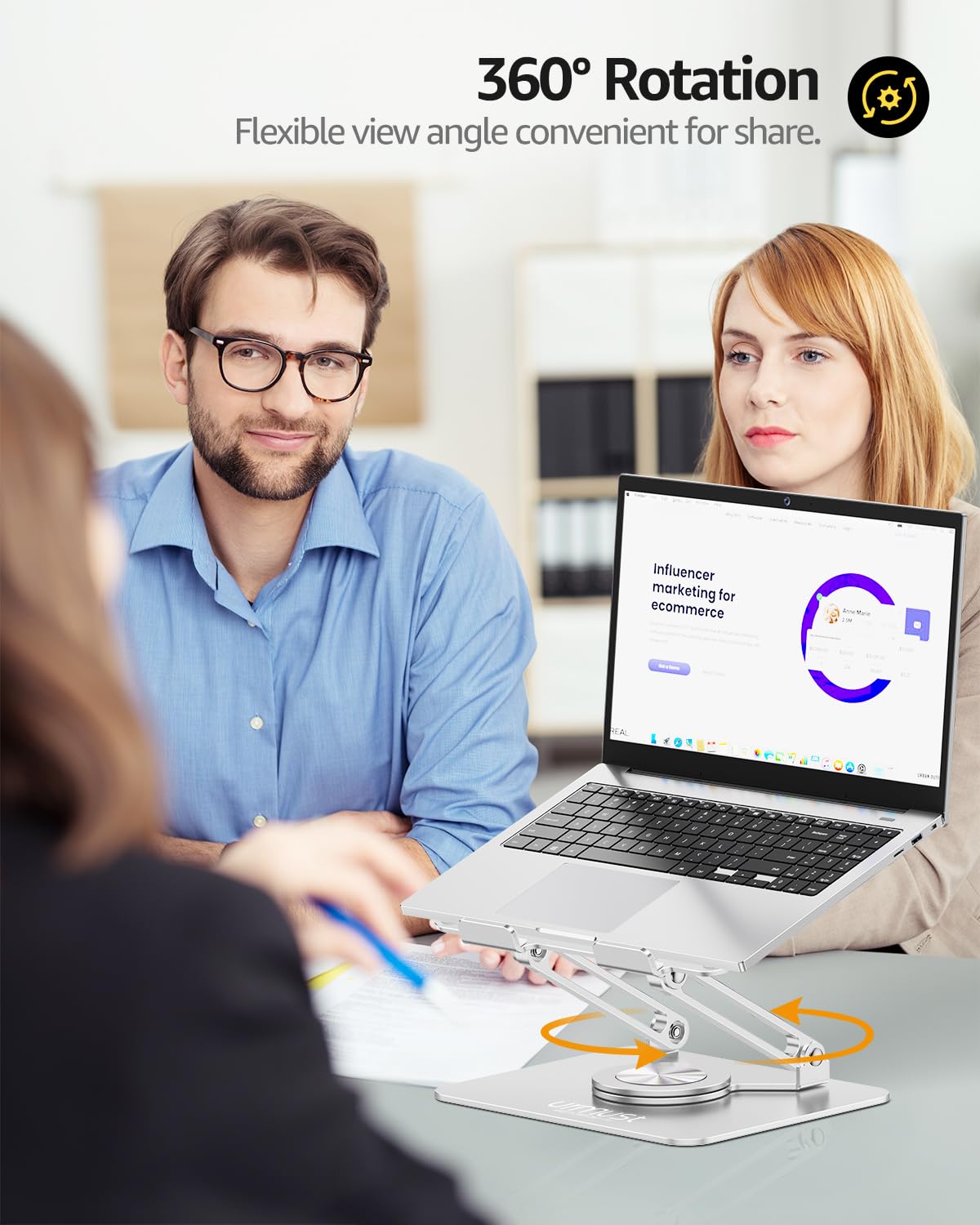 Urmust Laptop Stand For Desk With 360 Rotating Base, Computer Stand For Laptop Ergonimic Adjustable Laptop Riser For Desk Compatible With All Laptop 10 To 16 Inches